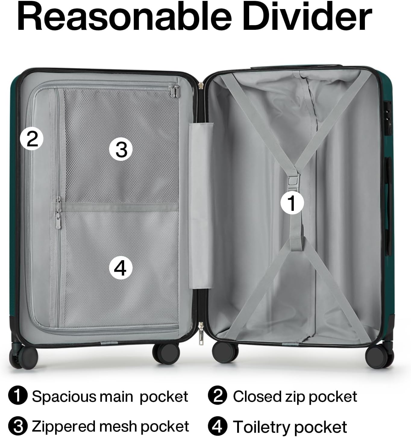 Hanke 20 Inch Carry On Luggage 22x14x9 Airline Approved Lightweight PC Hard Shell Suitcases with Wheels Travel Luggage Rolling Suitcase Travel Luggage Bag for Weekender(Blackish Green)