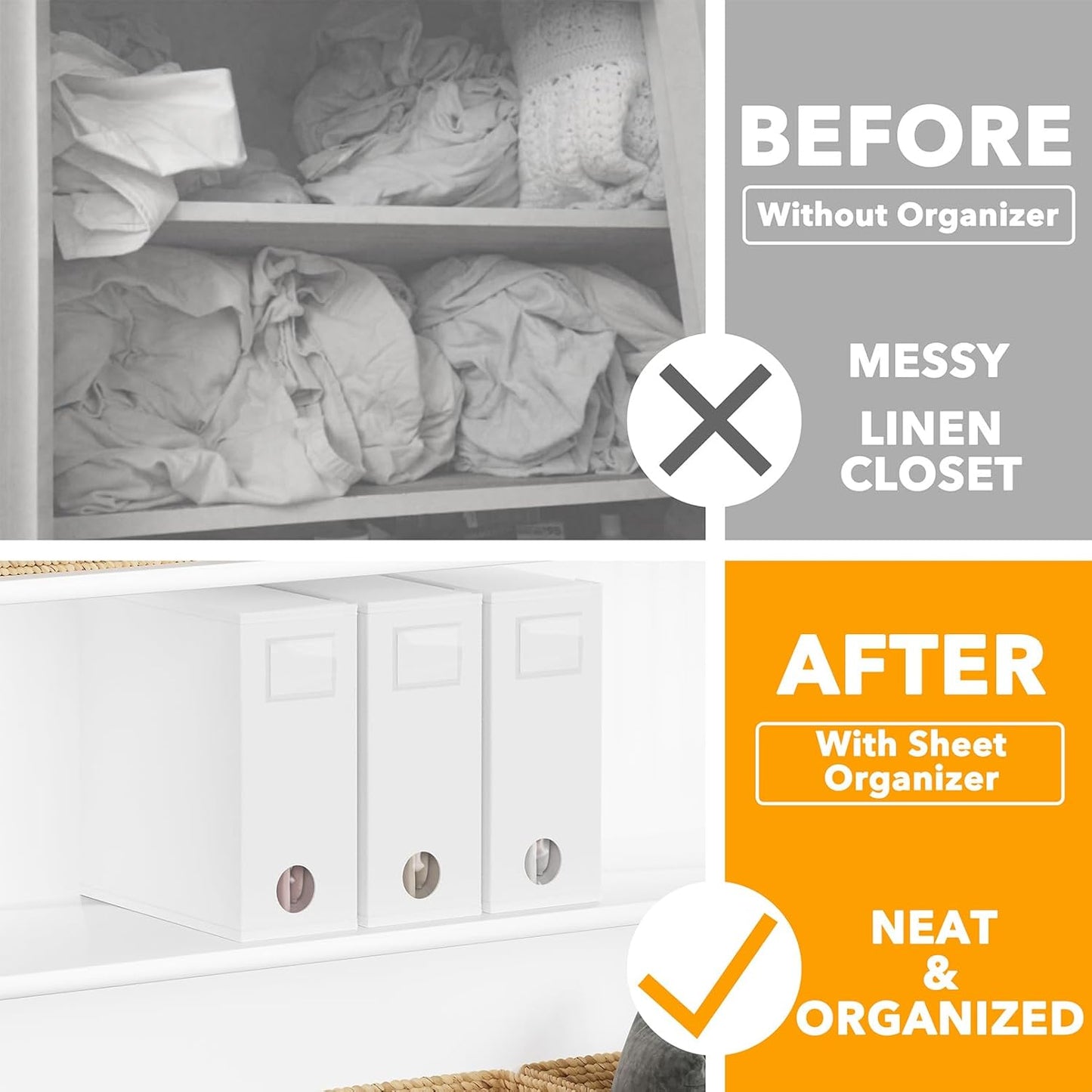 SpaceAid 3 Pack Bed Sheet Organizers and Storage, Foldable Sheet Organizer for Linen Closet, Sheets Set Folder Keeper with Window XL (Queen & King Size) Bedding Container (White, 3 Pack)