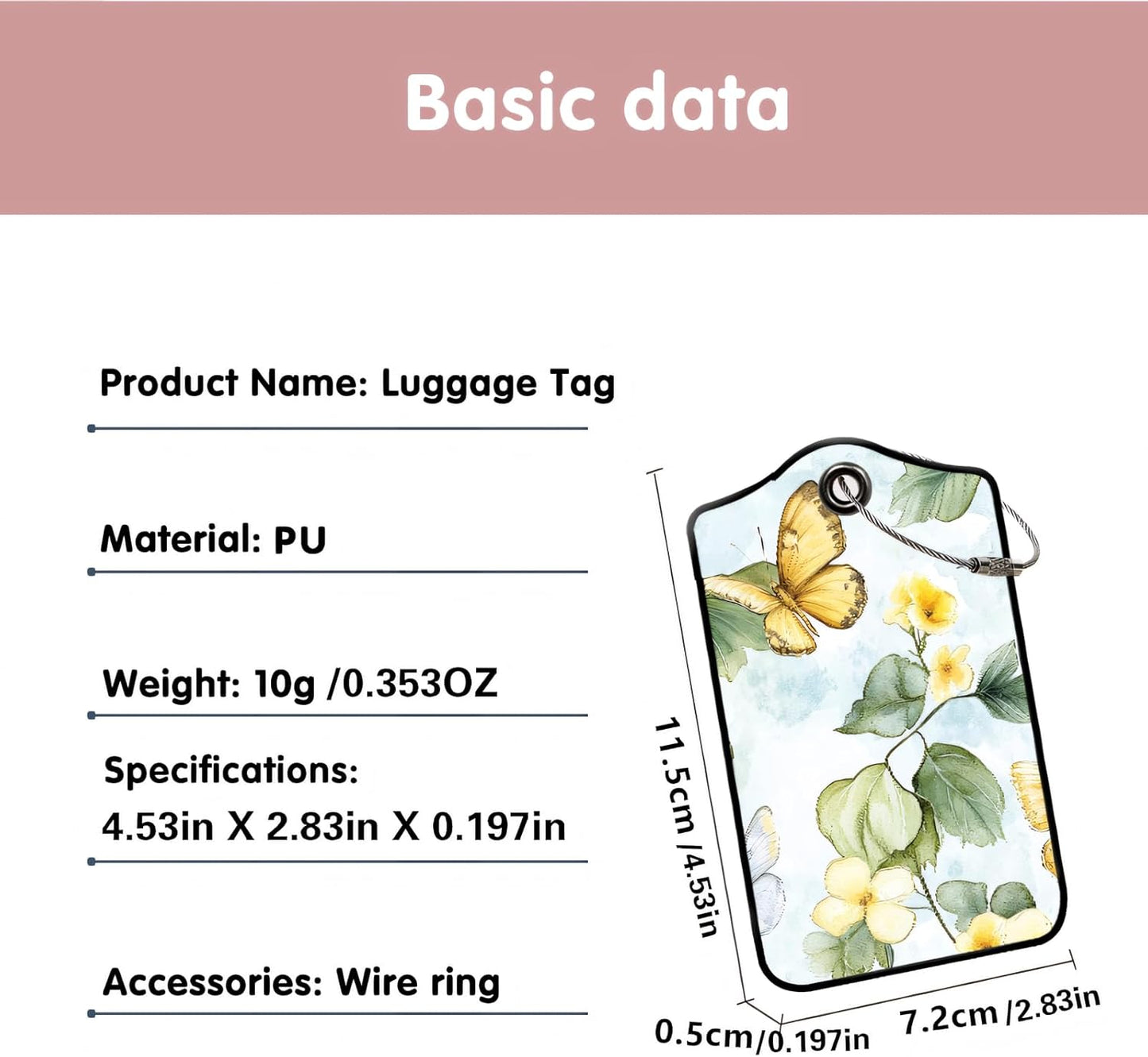 Luggage Tags for Suitcases, 2-Pack PU Leather for Cruise & Travel, Baggage ID Tags with Privacy Cover & Address Card, Durable Metal Ring, Kids Adults Travel Accessories, Watercolor Flutter