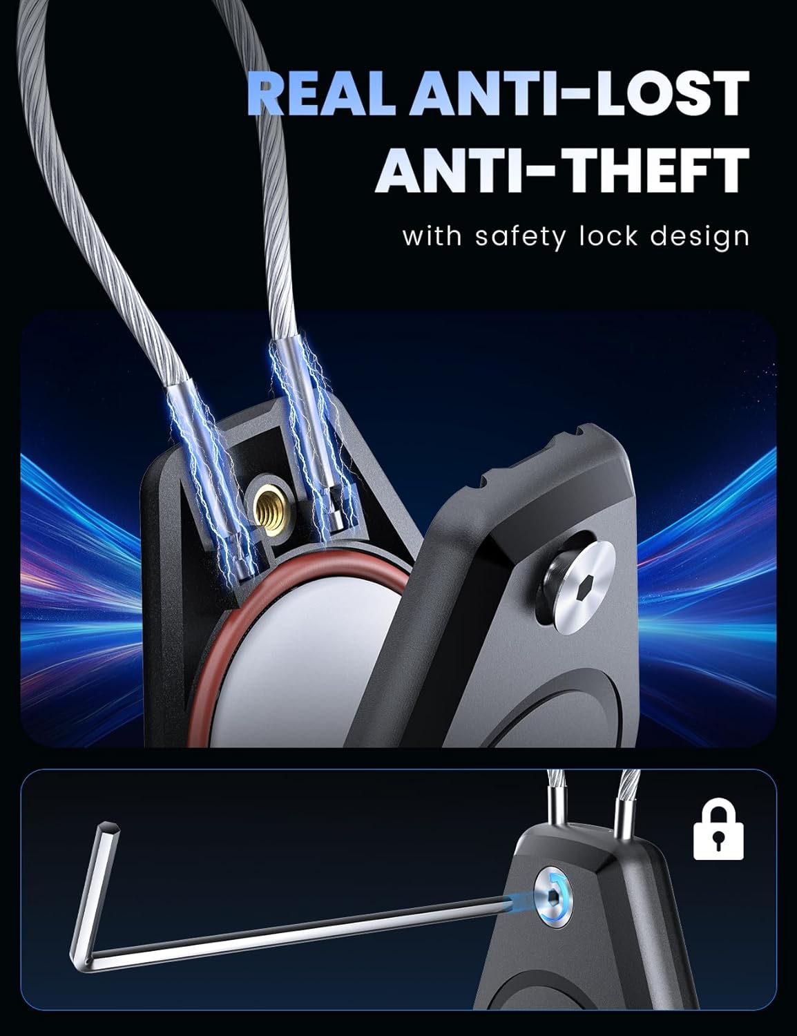 4 Pack Waterproof Secure Holder for AirTag Accessories, Anti-Theft Track Case with Steel Cable, Ultra Durable Scratch-Resistant Cover -Compatible with Apple AirTag for Keychain,Car,Bike,Luggage, Pet