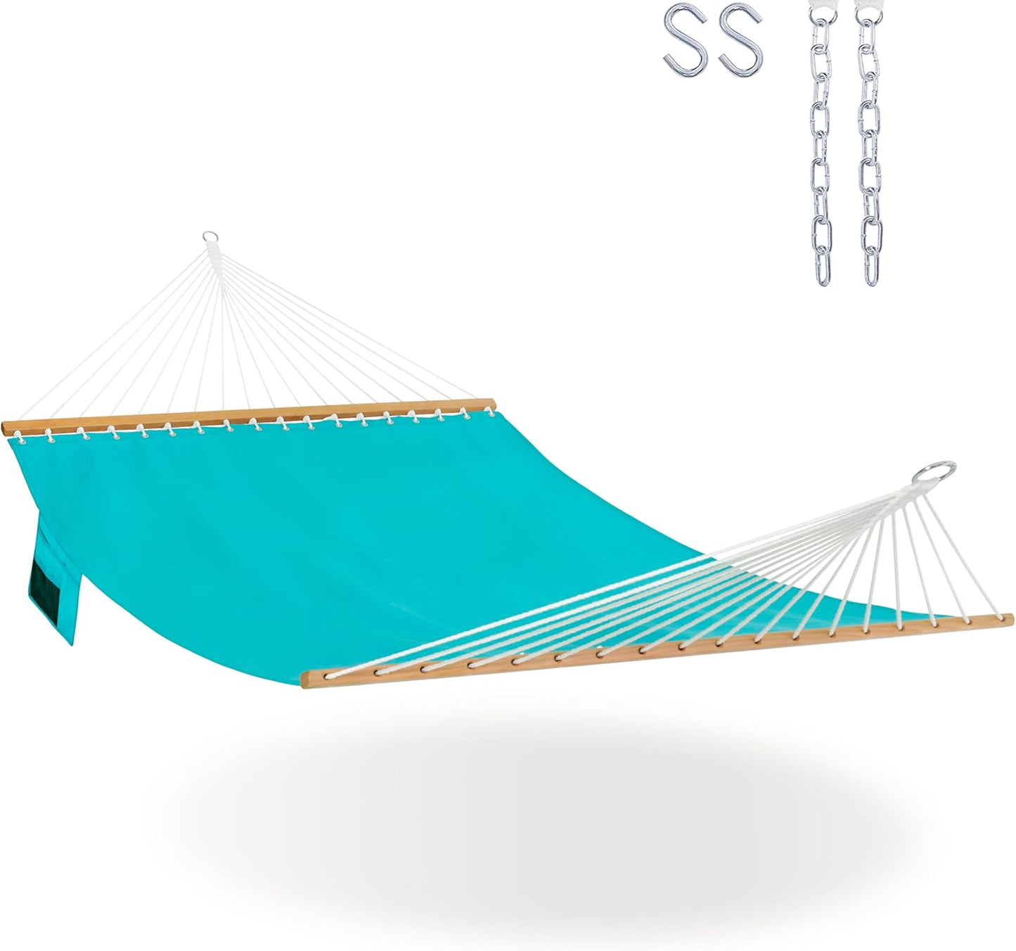 Lazy Daze Hammocks 11 FT Double Outside Hammock Quick Dry Olefin Fabric Hammock with Spreader Bar & Side Pocket for Outdoor Poolside Backyard 450 lbs Capacity, Turquoise