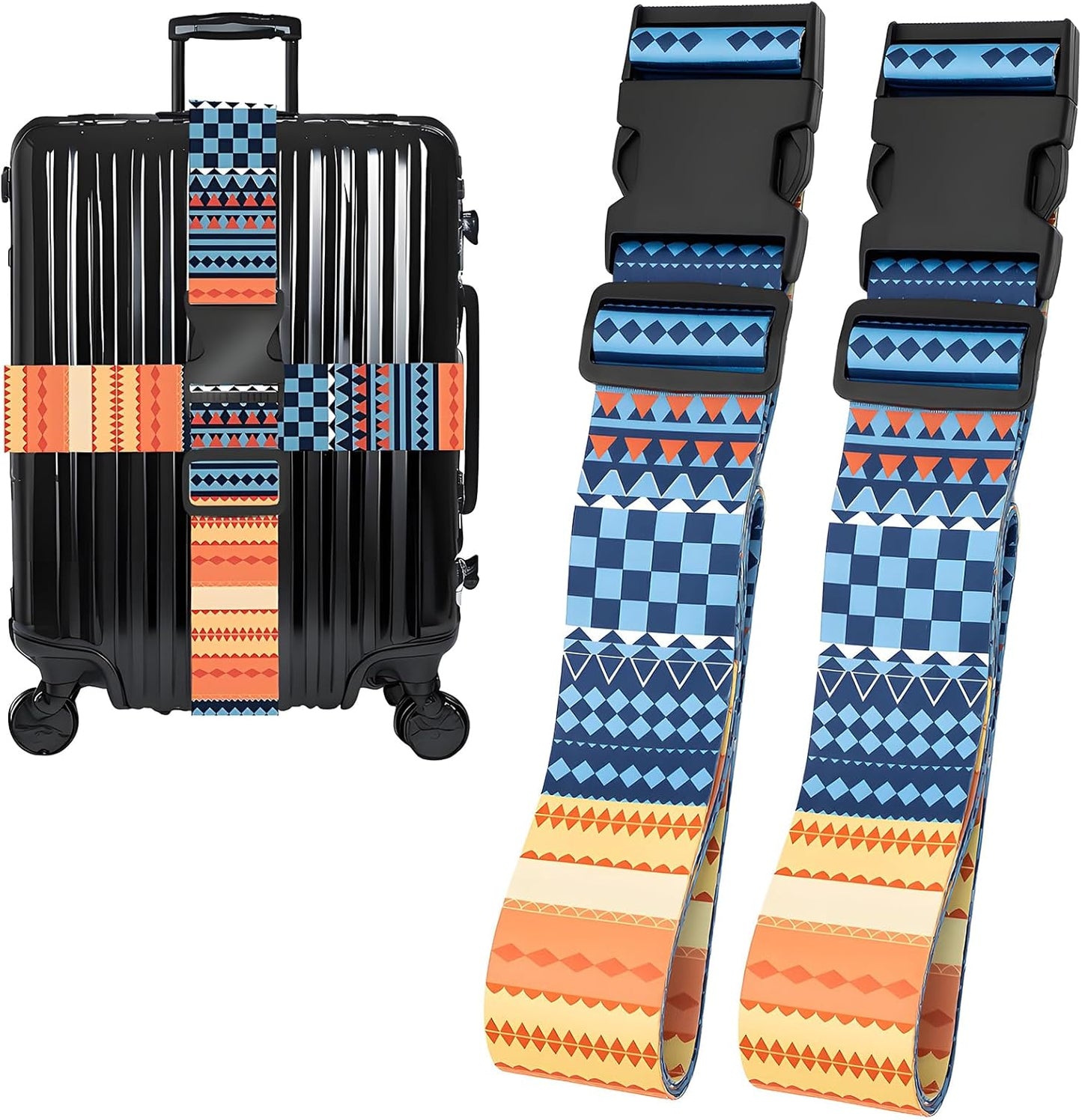 Bohemia Luggage Straps for Suitcases, Adjustable Luggage Travel Belts to Keep Luggage Security While Travel, Strong Polyester Fabric, Easy-to-Recognize Stylish Design Travel Accessories, 2 Pack