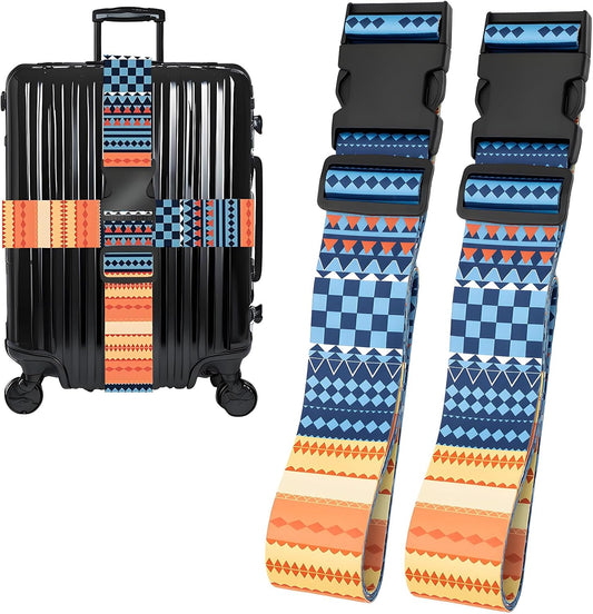 Bohemia Luggage Straps for Suitcases, Adjustable Luggage Travel Belts to Keep Luggage Security While Travel, Strong Polyester Fabric, Easy-to-Recognize Stylish Design Travel Accessories, 2 Pack