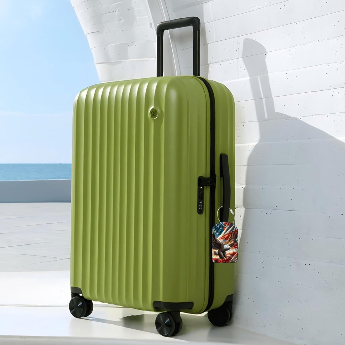 2 Pack Cute Luggage Tag for Suitcases Eagle and American Flag Leather Luggage Tags with Stainless Steel Loop Privacy Flap Name Tags,Men and Women Travel Bag Suitcase Tags