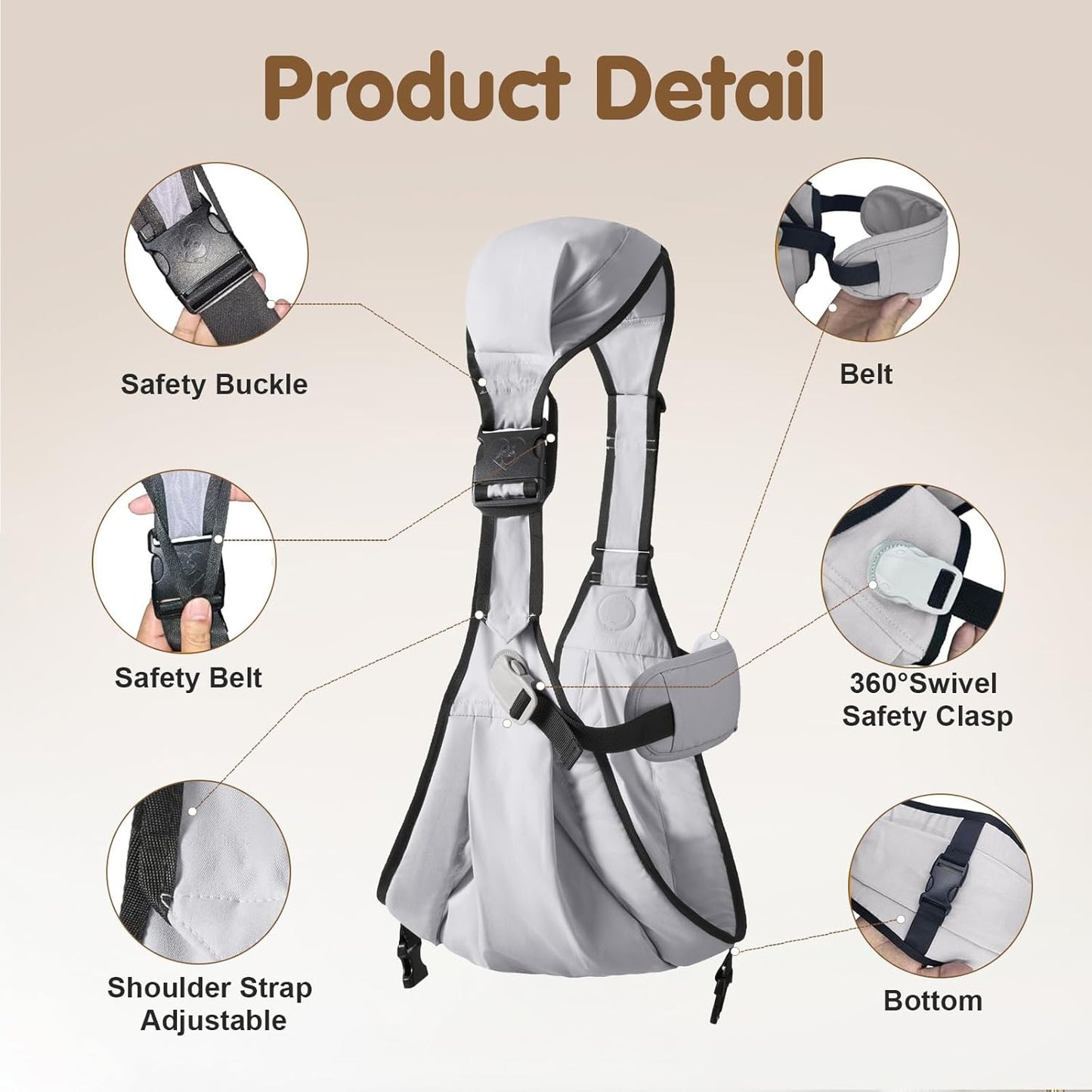 Baby Sling Carrier,Toddler Carrier, 2025 New Baby Sling with Waist Harness,Portable and Lightweight Sling,Non-Slip Hip Seat Carrying 25-60lbs(Grey)