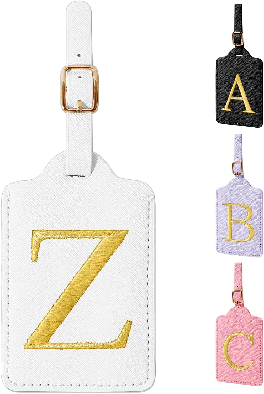Personalized Initial Luggage Tags for Suitcase TSA Approved, White Leather Cute Luggage Tag with Privacy Cover Name Card, Embroidered Custom Luggage Tags Travel Baggage Tags Gifts for Women Kids(Z)