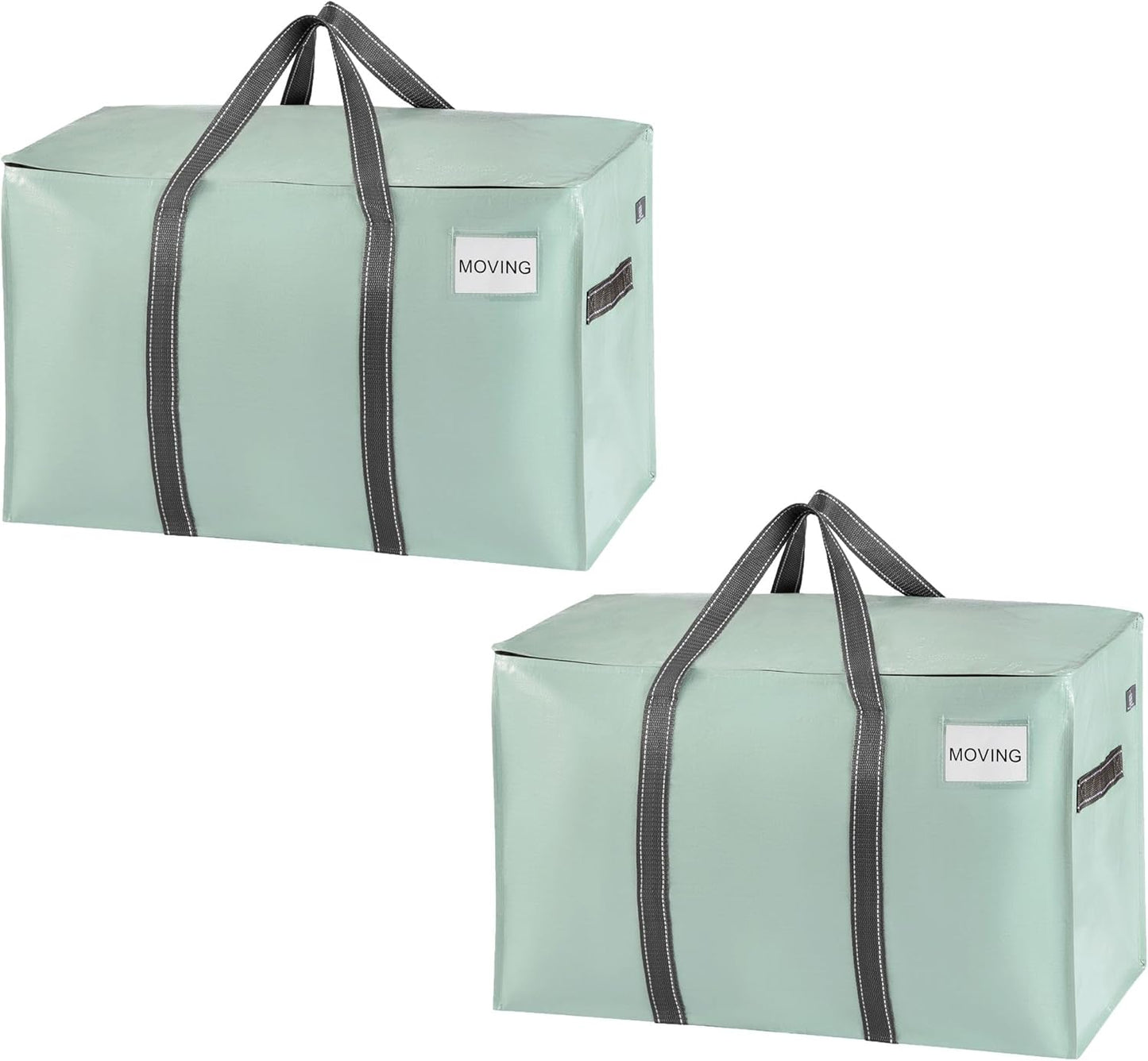 VENO 2 Pack Moving Bags, Heavy Duty, Moving Boxes Alternative, Packing Storage Supplies for Dorm Room Essentials with Zipper for Clothes, Extra Large Totes for Packaging (Shiny Light Green, 2 Pack)