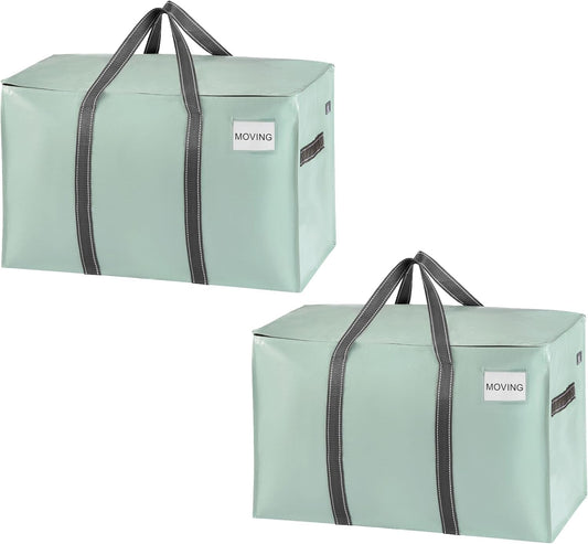 VENO 2 Pack Moving Bags, Heavy Duty, Moving Boxes Alternative, Packing Storage Supplies for Dorm Room Essentials with Zipper for Clothes, Extra Large Totes for Packaging (Shiny Light Green, 2 Pack)