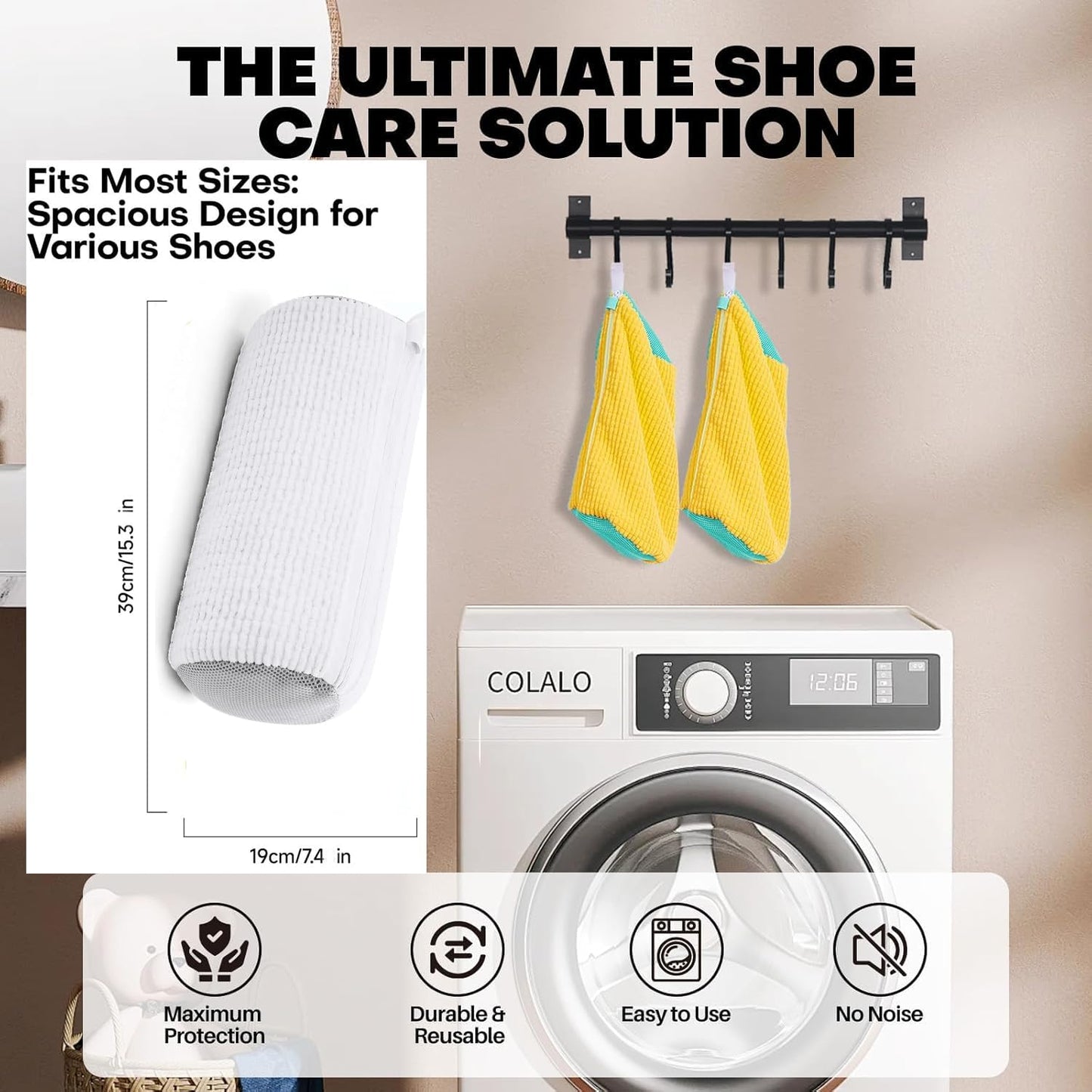 Shoe Laundry Bags for Washing Machine, 2 Pcs Shoe Washing Bag, Laundry Shoe Bag for Washer and Dryer, Reusable Shoe Washing Bags Shoe Washing Machine Bag (White-2Pcs)