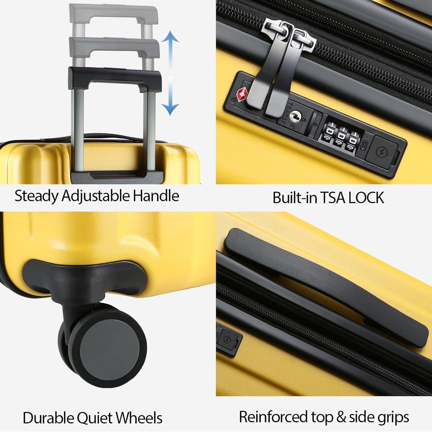 KROSER Hardside Expandable Carry On Luggage with Spinner Wheels & Built-in TSA Lock, Durable Suitcase Rolling Luggage with USB Port, Carry-On 20-Inch, Yellow