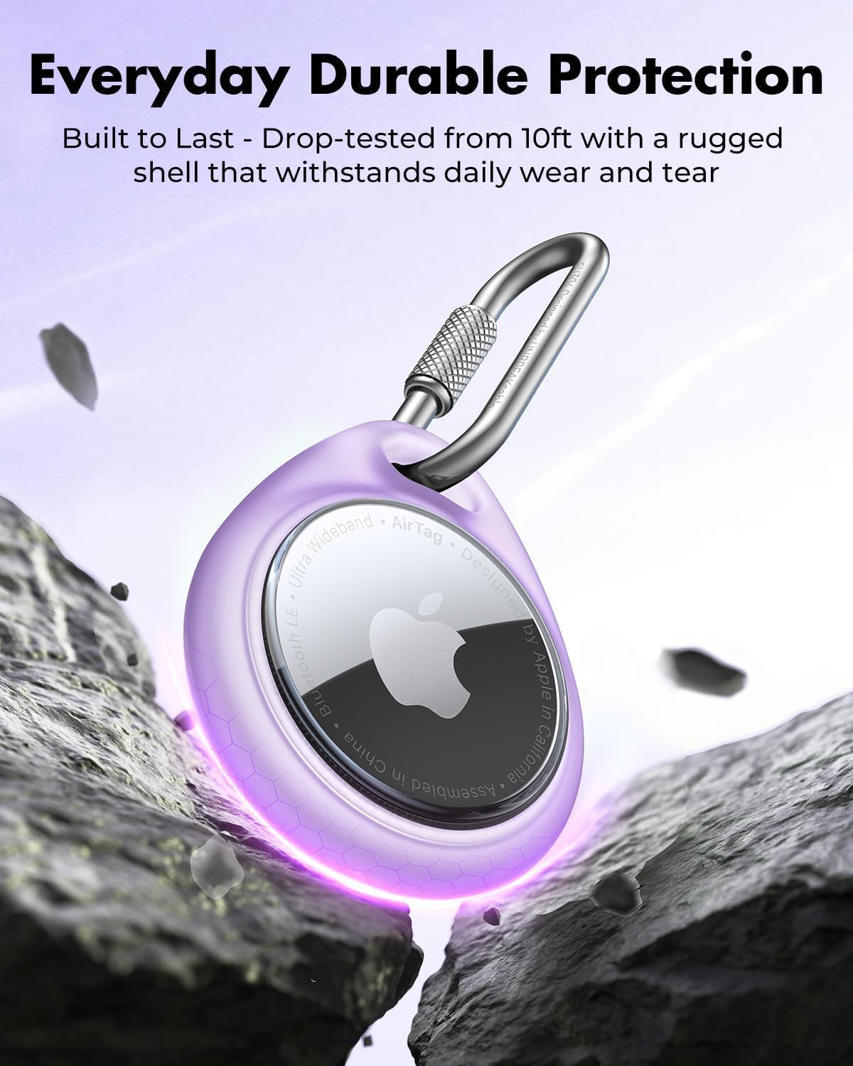 UNBREAKcable AirTag Holder for Apple - 4 Pack Air Tag Case [Professional Carabiner] [Waterproof] [Shockproof] TPU AirTag Keychain for Kids, Pets, Keys, Luggage, Backpacks