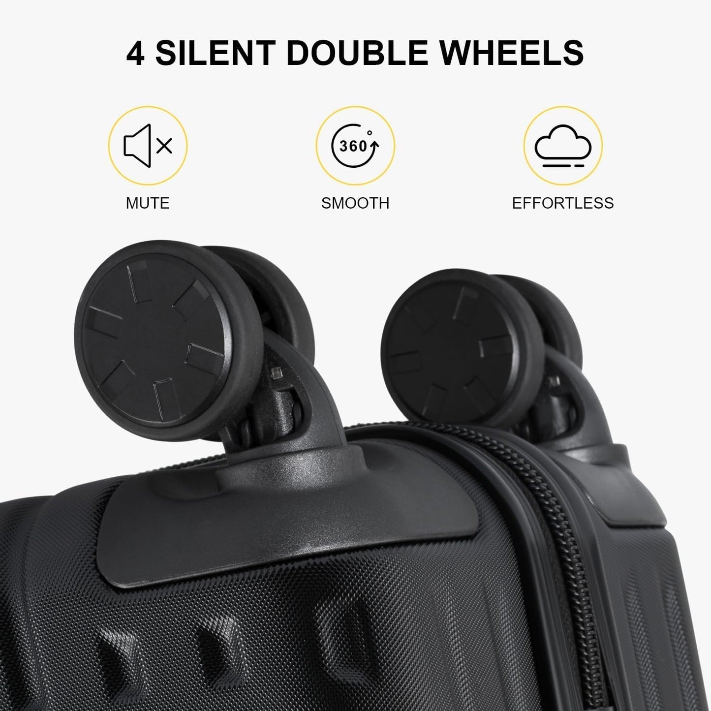 LEVEL8 Grace Carry on Luggage, 20 Inch Hard Shell Suitcases with Spinner Wheels, Abs+Pc Hard Case Luggages with Tsa Lock, Black