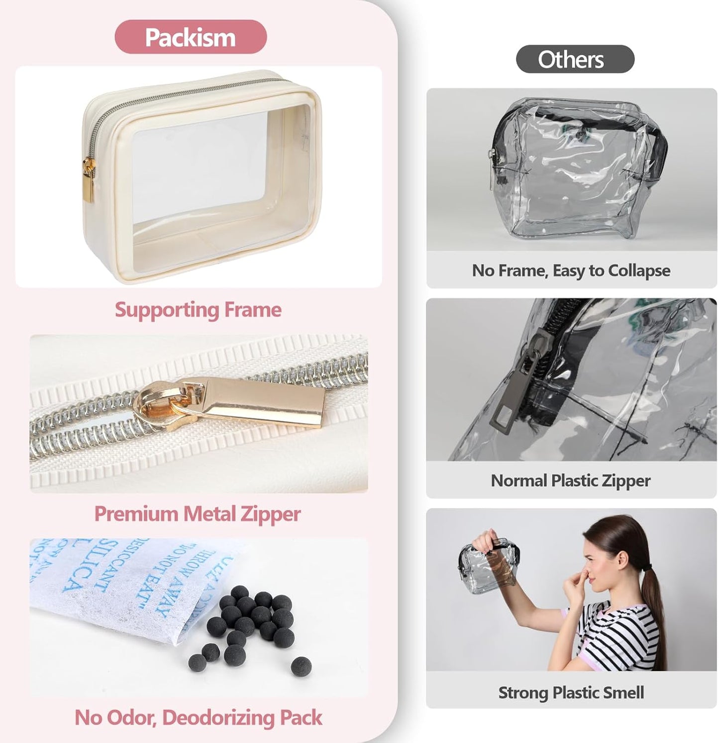 PACKISM TSA Approved Toiletry Bag - Upgrade Color-Edged Clear Makeup Bags, Clear Toiletry Bags For Traveling Fits Various Storage Needs