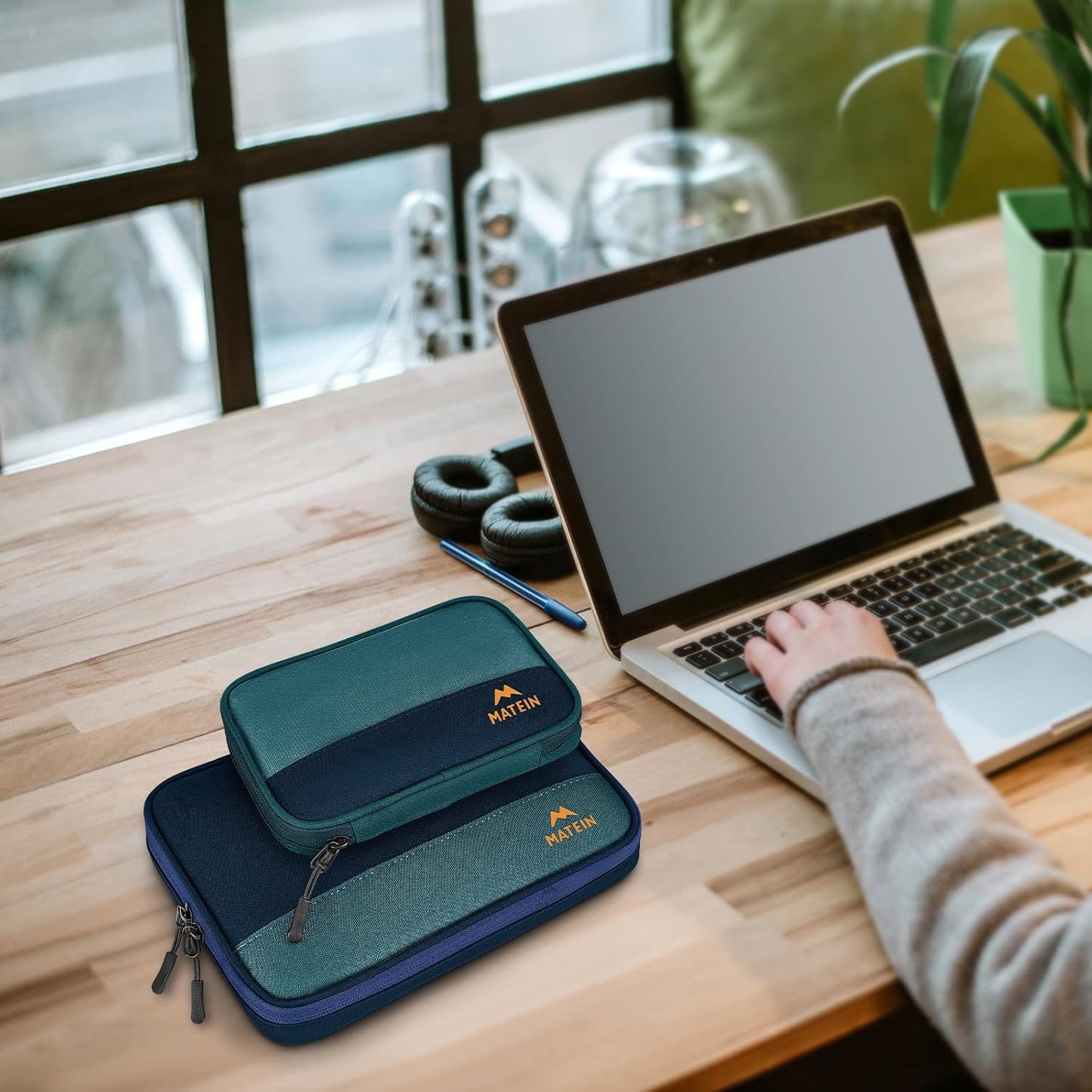 MATEIN Electronics Organizer Travel Case 2 Pack, Water Resistant Backpack Organizer Pouch for Travel Essentials, Cable Storage Bag for Earbuds, Phone & Flash Drive, Tech Gift for Men