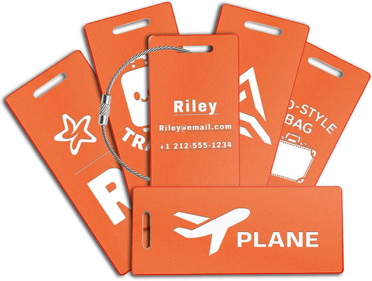 4PCS Personalized Luggage Tags for Travel Durable Aluminium Luggage Tags for Suitcases Custom Bag Tags for Backpacks Heavy Duty Personalized Name Tags for Birthday Gifts(Large,Orange)
