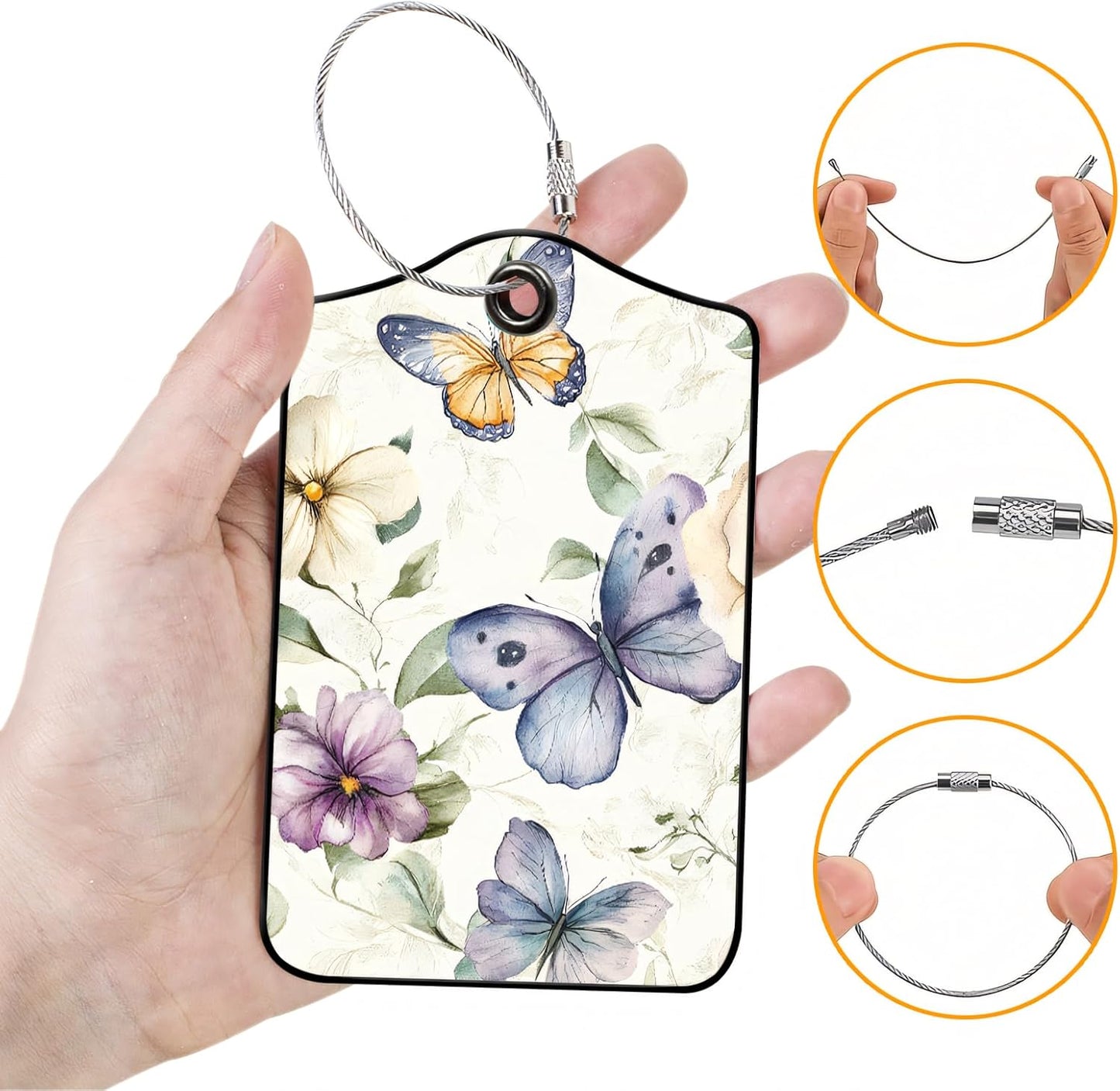 Luggage Tags for Suitcases, 2-Pack PU Leather for Cruise & Travel, Baggage ID Tags with Privacy Cover & Address Card, Durable Metal Ring, Kids Adults Travel Accessories, Elegant Butterfly Florals