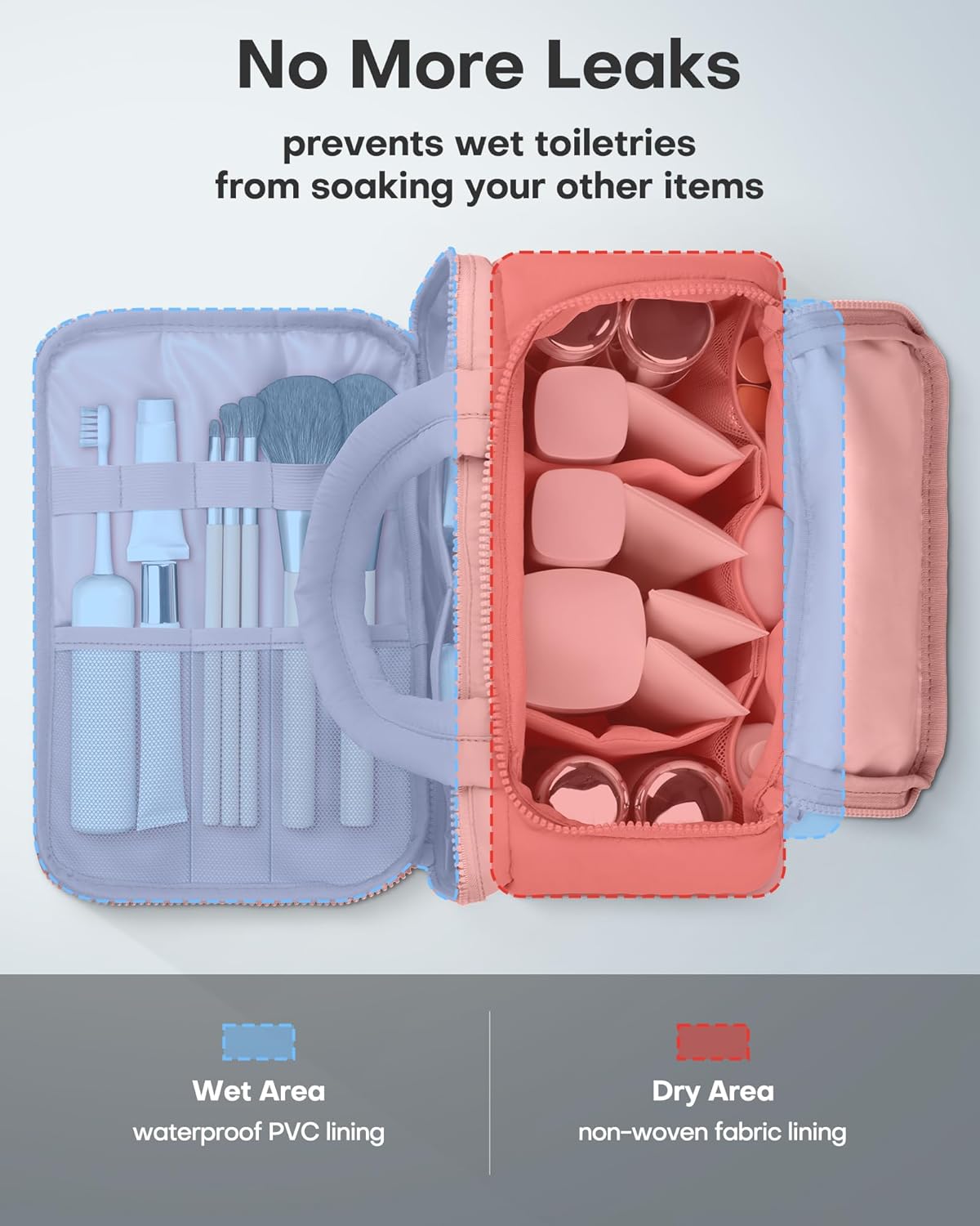 HOTOR Travel Toiletry Bag - Wide-Open Toiletry Bag for Women, Multi-Pocket Makeup Bag for Travel Essentials, Wet & Dry Separation Travel Accessories for Trip, Gym, 11.4" x 5.9" x 8.3", Dark Pink