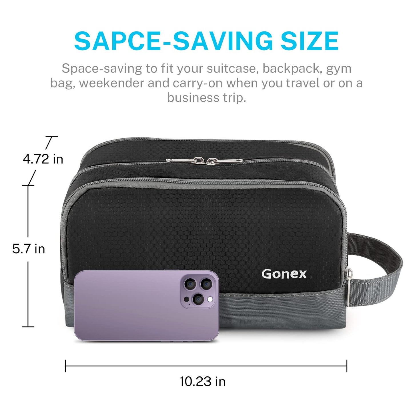 Gonex Travel Toiletry Bag Nylon, Dopp Kit Shaving Bag Toiletry Organizer Black