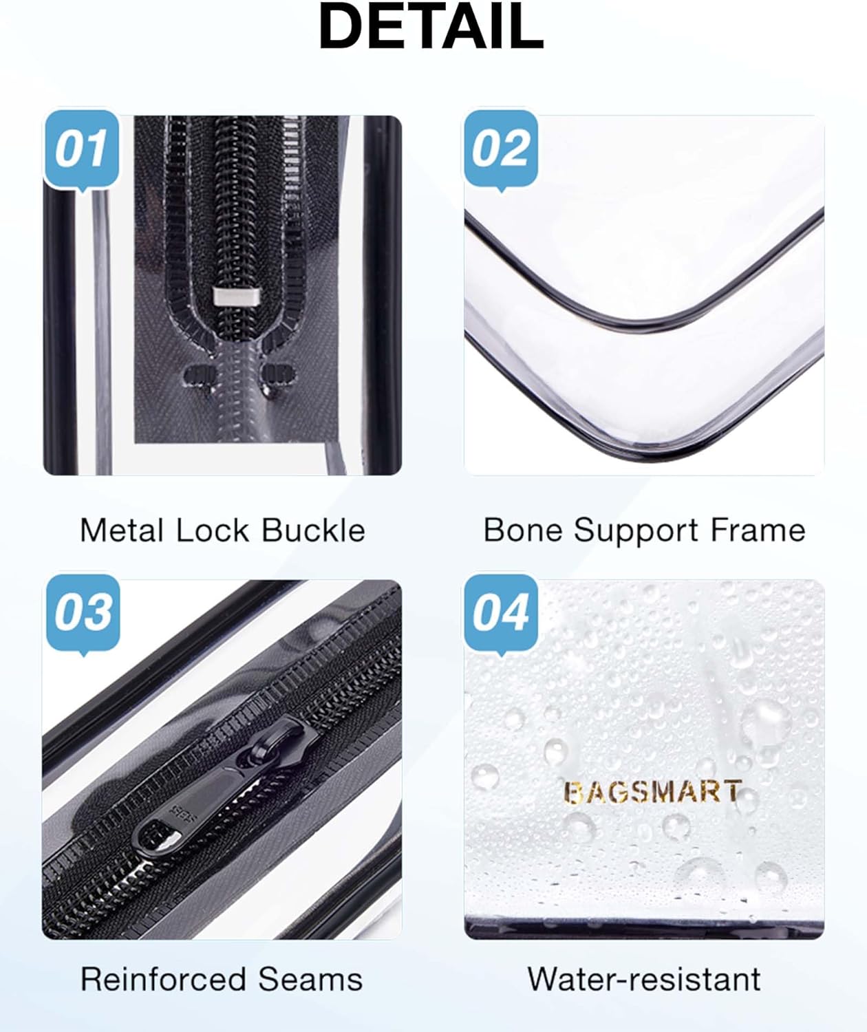 BAGSMART Clear Toiletry Bag, TSA Approved Travel Toiletry Bag Carry On Travel Accessories Bag Airport Airline Quart Size Bags water-resistant Makeup Bag for Women