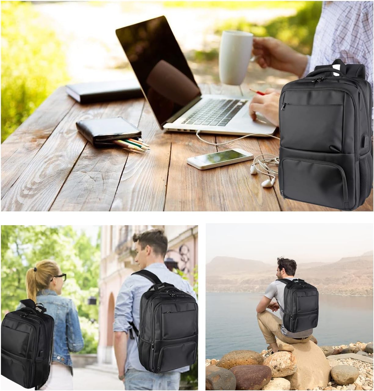 Laptop Backpack Fits 17 Inch Computer, Bussiness Travel Backpack with USB Charging Port and Anti Theft Pocket, Black