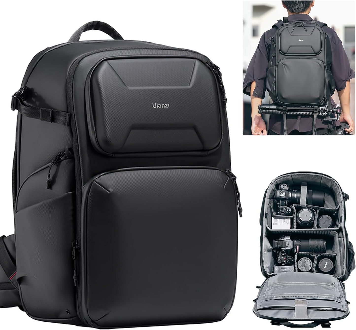 ULANZI BP10 Hardshell Camera Backpack 35L for DSLR Professional Photography Video Accessories Travel Tripod Strorage Large Splash-proof Hardshell Bag for Sony Canon Women Men w Tripod&Laptop Holder