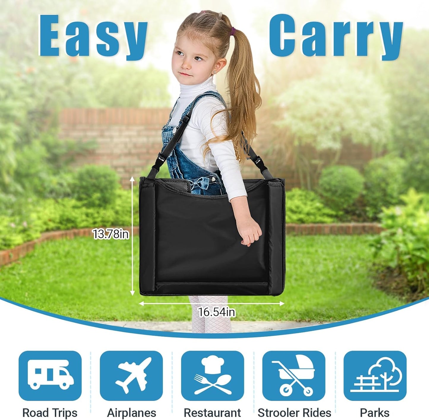 Children Auto Lap Pad - Travel Tray Tablet Holder，Car Seat Lap Tray for Toddlers, Kids，Use on Airplanes, Road Trips, Lap Desk，Tablet Holder and Carry Bag (Black)