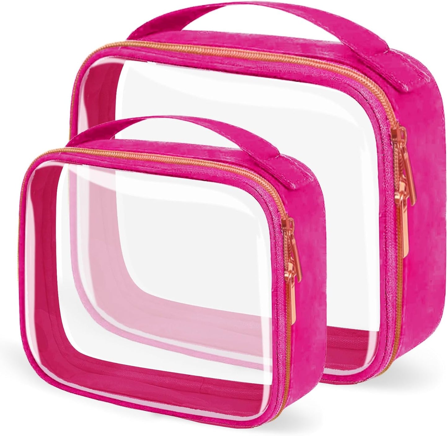 TSA Approved Travel Toiletry Bag,2 Pack Clear Makeup Bags with Handles,Quart Size Clear Cosmetic Bags for Traveling Women,Men,Carry on Airport Airline Compliant Bag,Rose Red