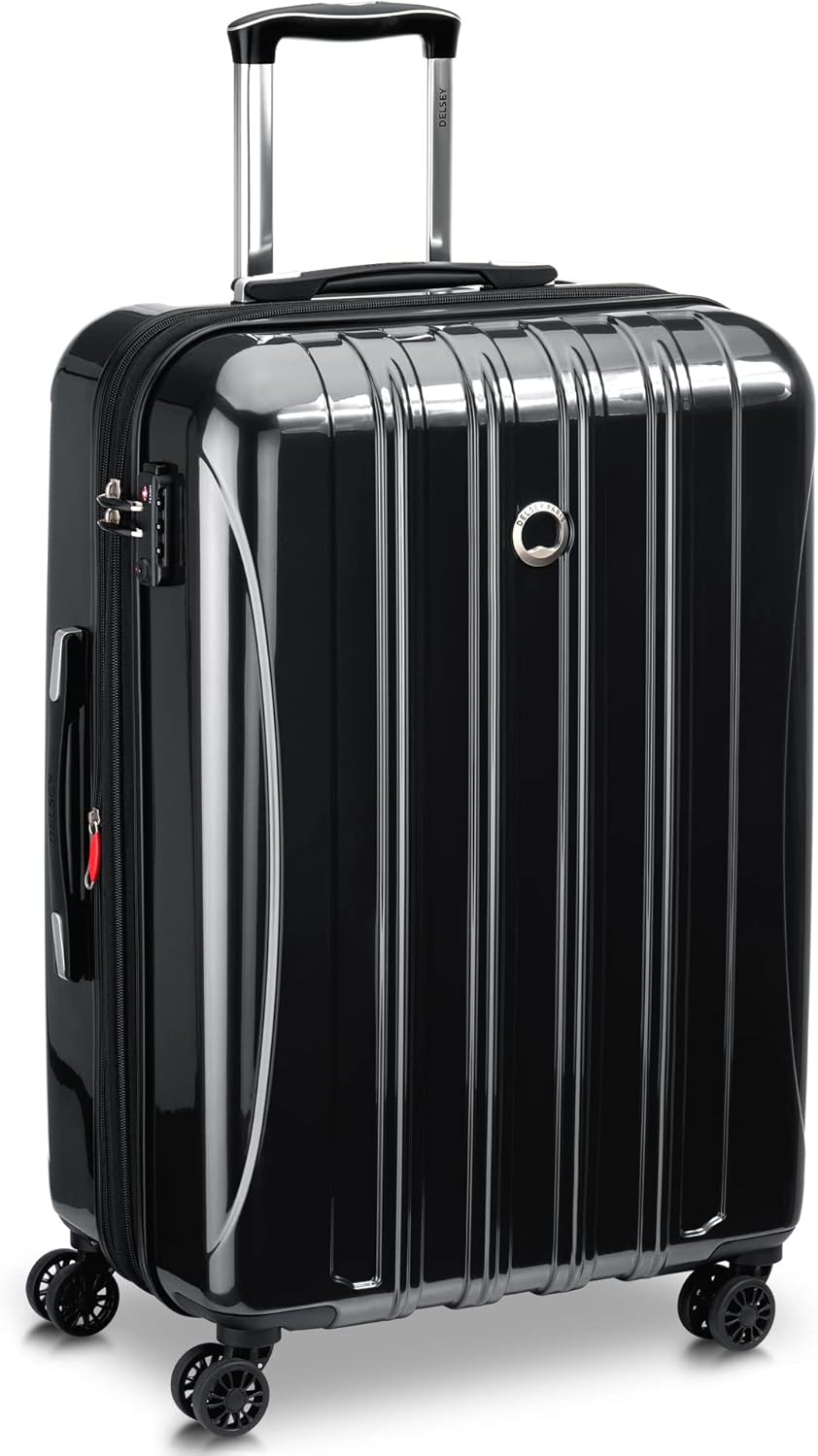 DELSEY PARIS Helium Aero Hardside Expandable Luggage with Spinner Wheels, Black, Checked-Medium 24 Inch