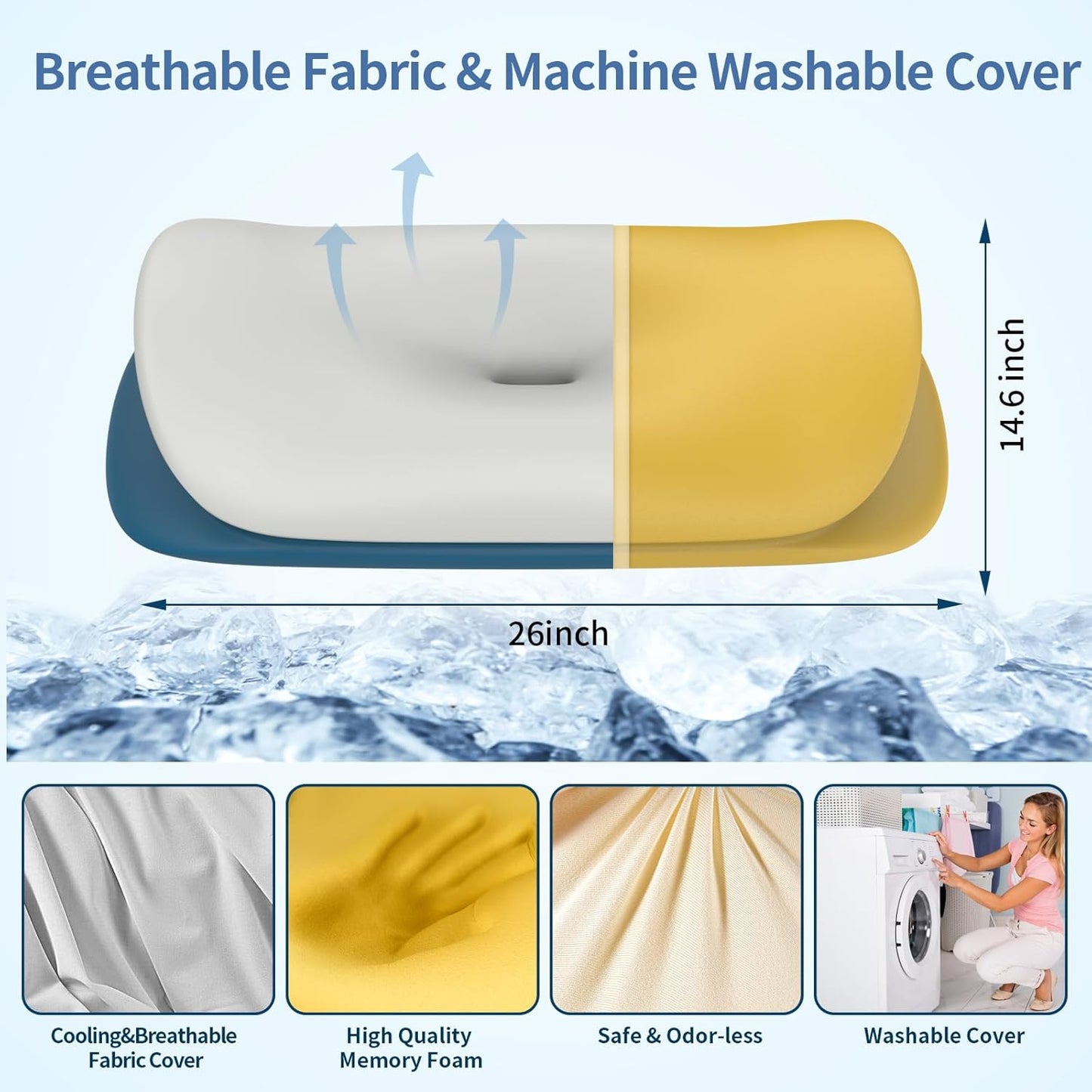 Cervical Neck Pillow for Pain Relief - Ergonomic Memory Foam Contour Pillows for Side, Back & Stomach Sleepers, Cervical Pillow for Neck Support Sleeping with Breathable Cover