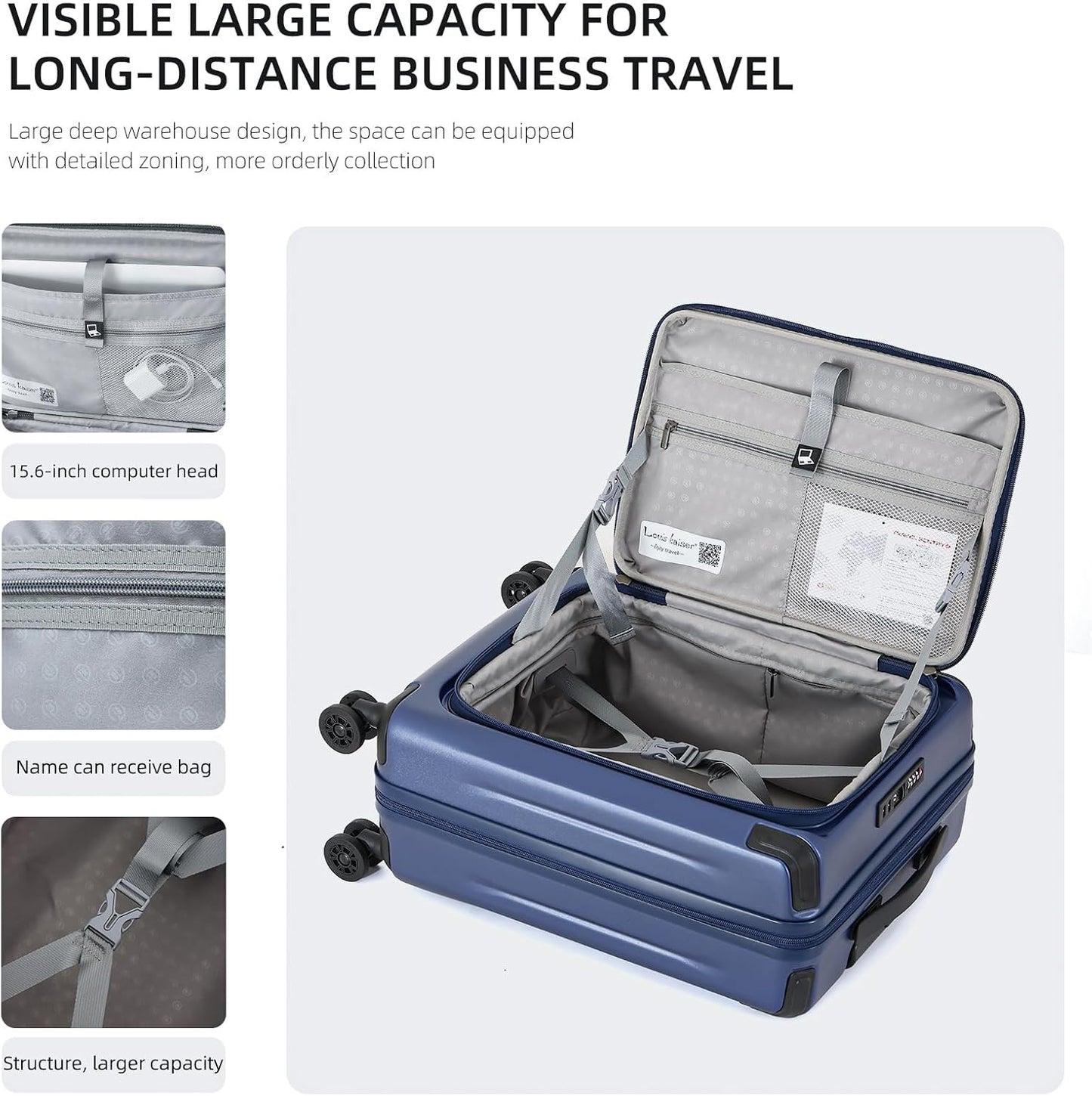 29 Inch Luggage, Top Opening Airline Approved ABS+PC Hard Shell Suitcases with Silent Wheels, TSA Lock,Front Pocket and Wet-dry Separated Six-piece Set (Dark Blue, 29 Inch)