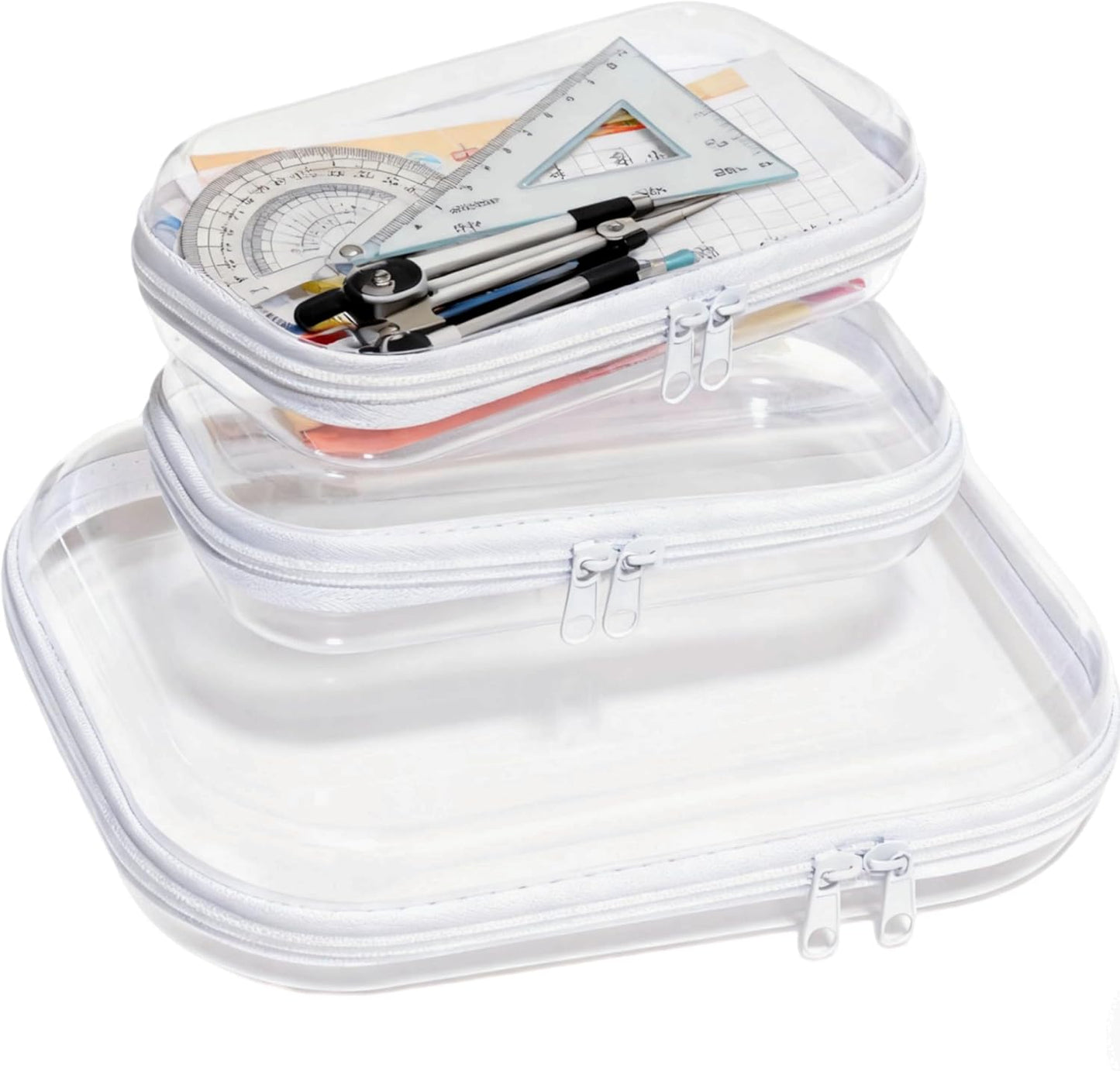 3PCS Zippered Transparent Cases for Snacks,Portable Waterproof Cosmetic Bag with Zipper,Clear Hard Shell Zipper Case for Cosmetic Storage, Putting Snacks, Pencil Case