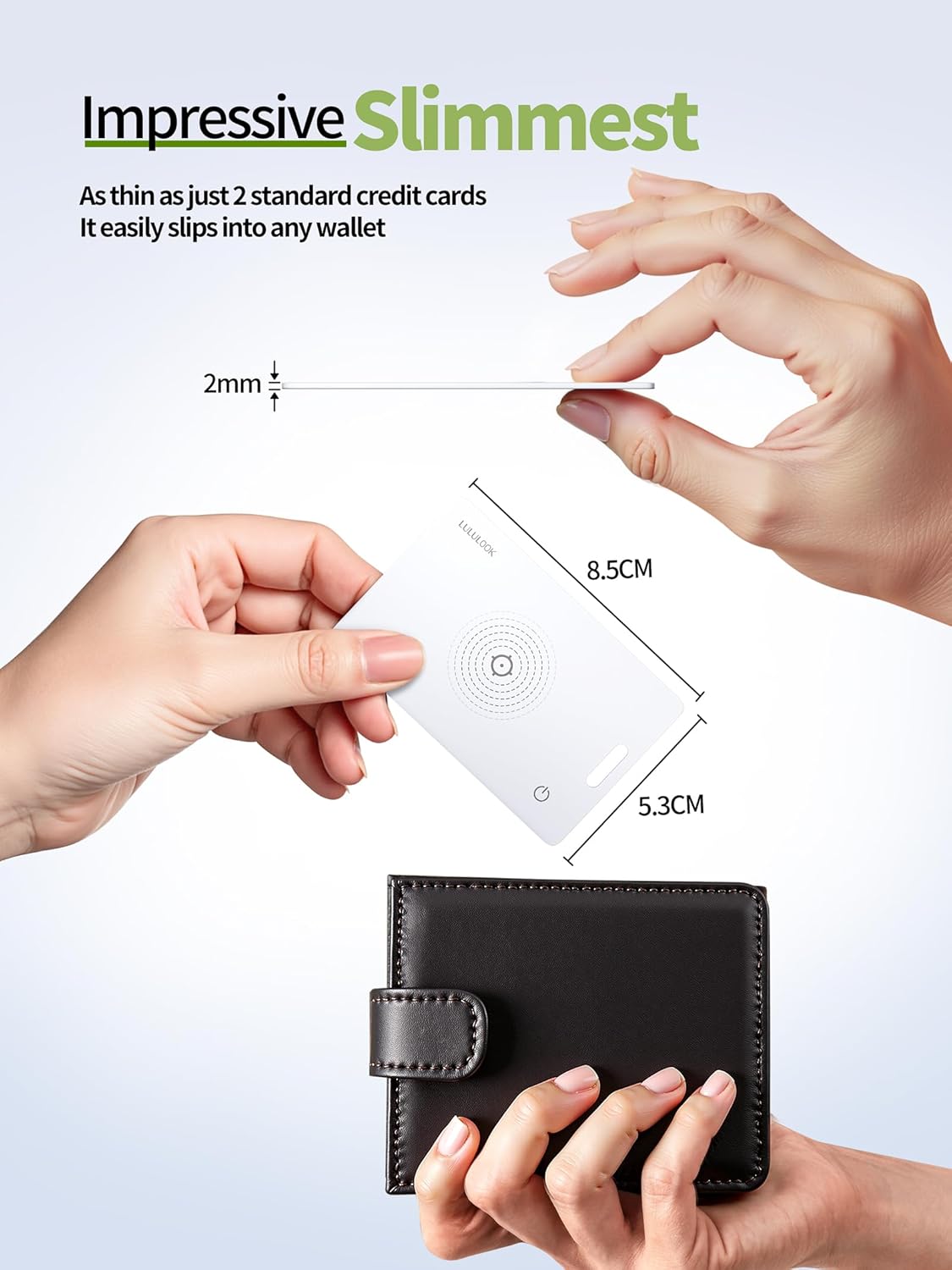 LULULOOK Wallet Tracker Card (iOS Only), Ultra Slim Airtag Wallet Works with Apple Find My, Wireless Rechargeable GPS Smartcard Tracker for Luggage, Tags, Passport, Purse, IP68 Waterproof, 3 Pack