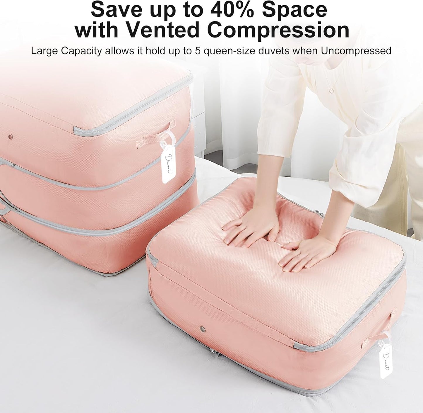 DIMJ Comforter Storage Bag - 110L Ultra Space Saving Self Compression Organize 6 Pack for Duvet, Pillow, Bedding, Blanket Storage Organizer Nylon Compression Bags