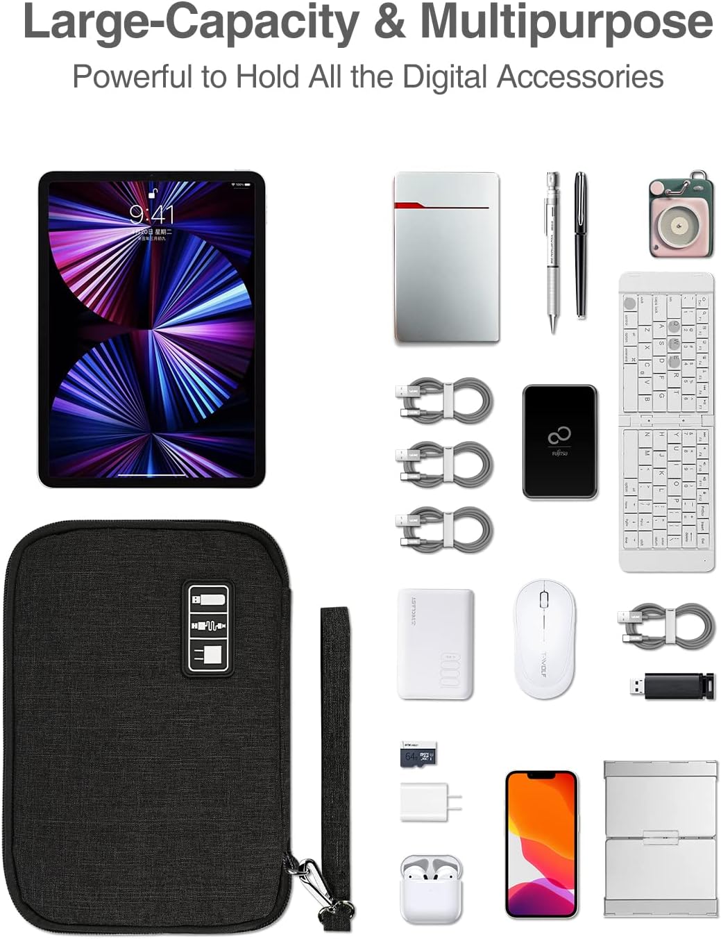 Luxtude Cord Organizer Travel, Cable Organizer Bag, Portable Electronics Organizer, Travel Essentials for Cord Storage/Charger Storage/Cable Storage