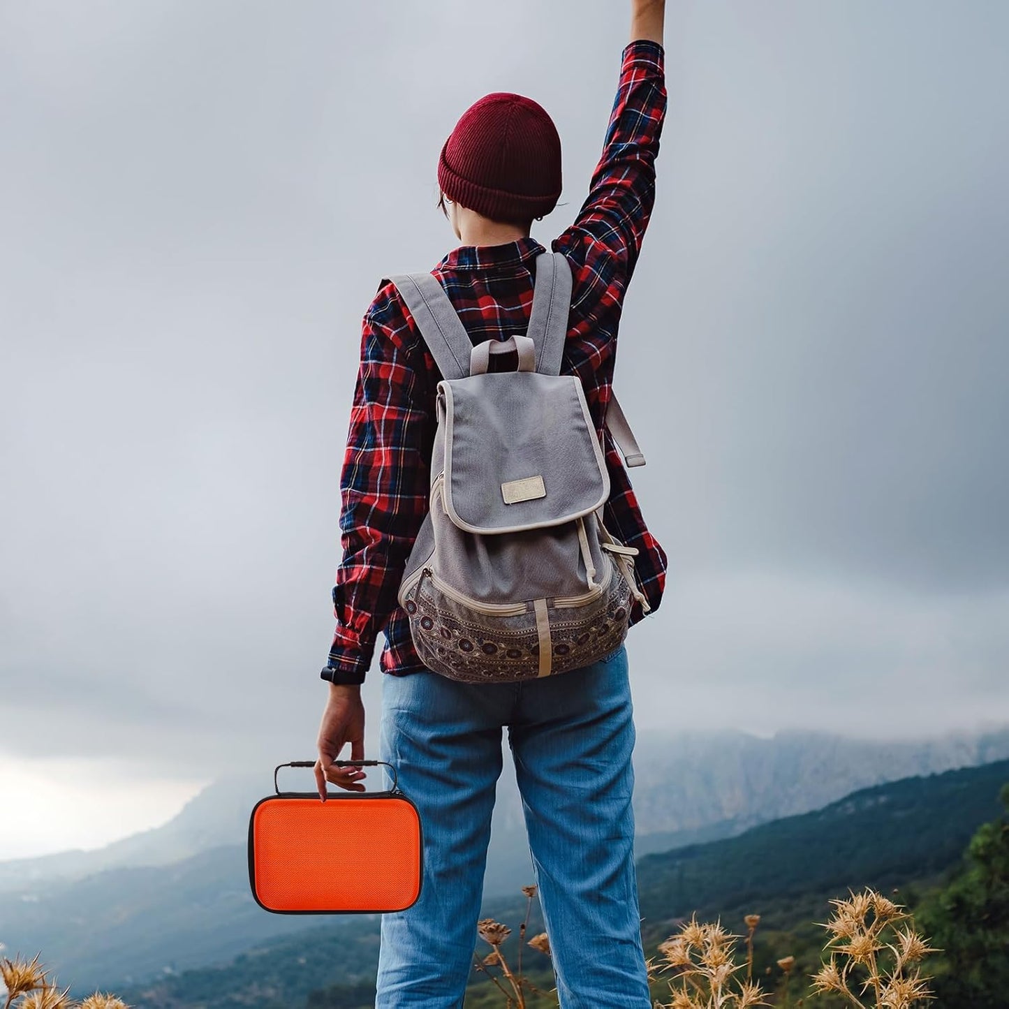 EVA Hard Case with Customizable Foam Protective EVA Carrying Case Shockproof Outdoor for Camera, Digital Products, Electronic Instruments with Knife(Orange,11 x 7.8 x 4.3 Inch)