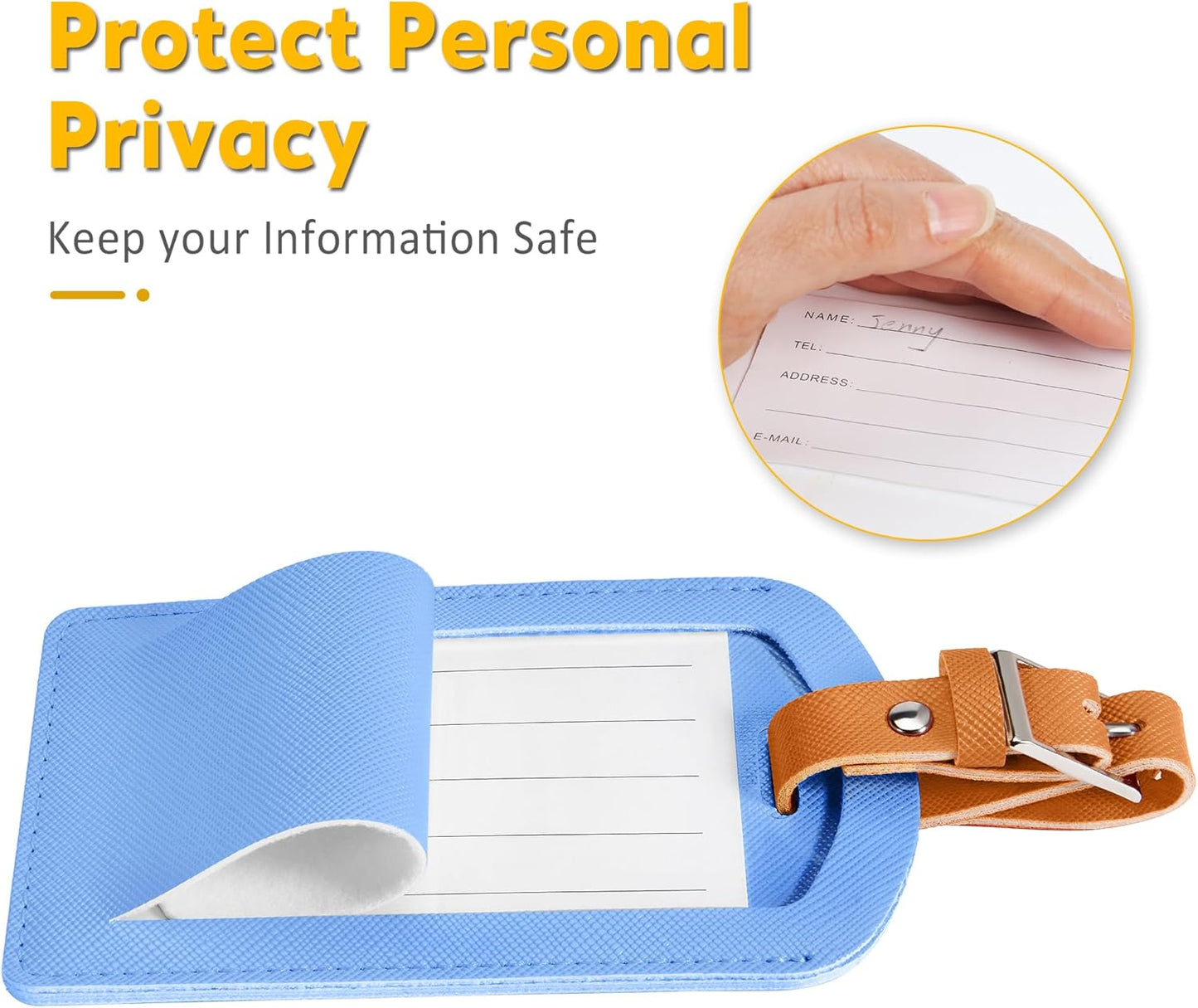 3 Pack Luggage Tags for Suitcases, TSA Approved Bag Tags, Baggage Tags with Privacy Protection, Travel Essentials Luggage Accessories, Blue & Brown