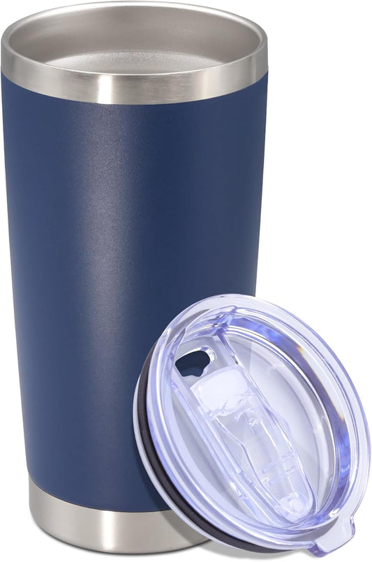 20 oz Tumbler with lid Double Wall Vacuum Insulated Tumblers Stainless Steel Coffee Mug Travel Coffee Tumbler Powder Coated Tumbler Cup Keep Hot&Cold - (Navy 1 Pack)