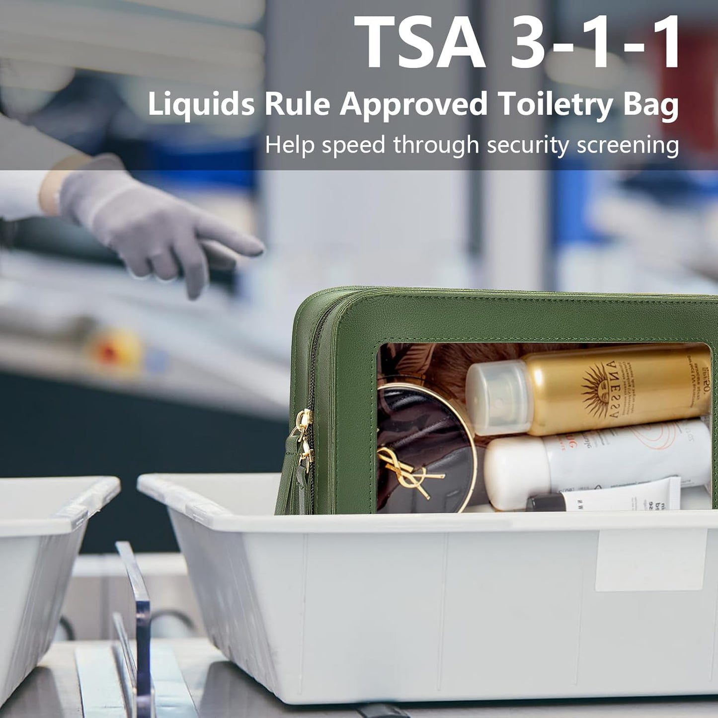 LETGO Clear Makeup Bags, TSA Approved Toiletry Bag with Zipper, Clear Makeup Organizer Fit Carry-on Travel Essentials,Clear Cosmetic Bags for Women Men (O-Green)