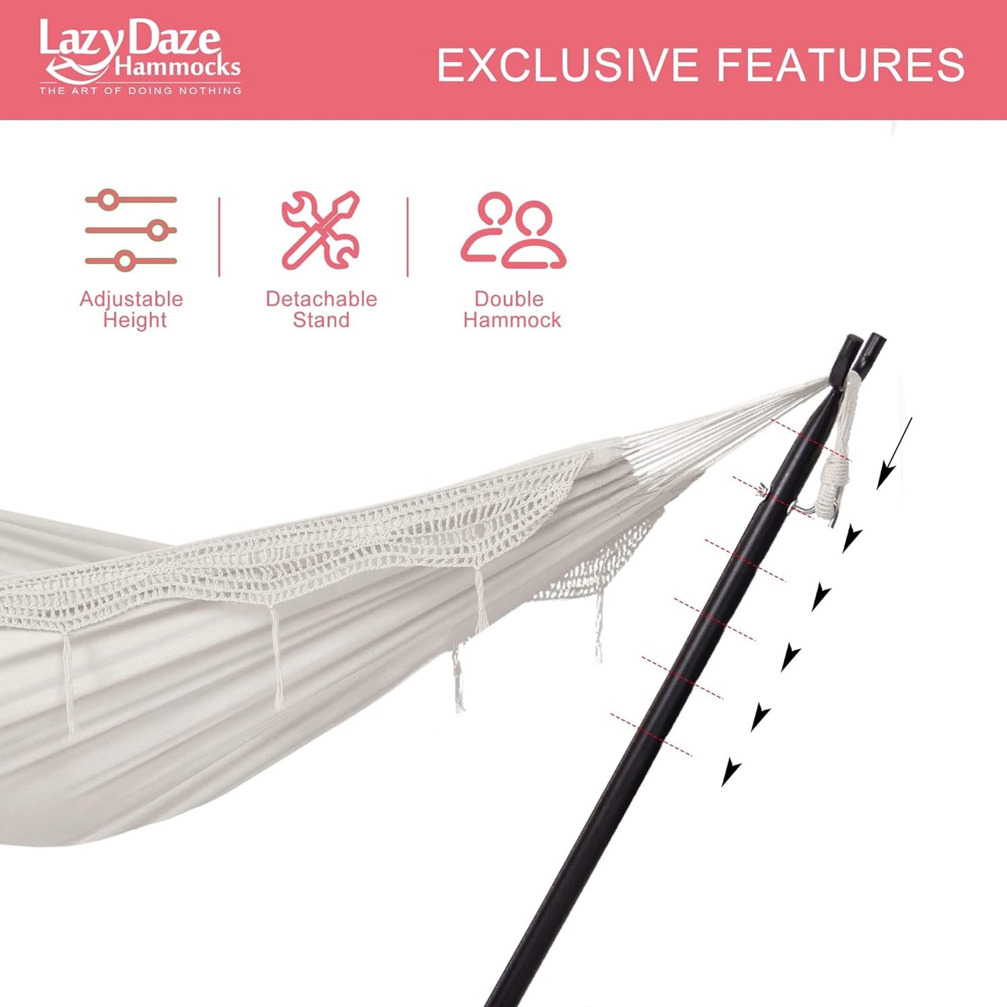 Lazy Daze Hammocks 9FT Double Hammock with Sturdy Steel Stand and Durable Fabric, Camping Lace Hammocks Include Portable Carrying Case, 450 LBS Capacity