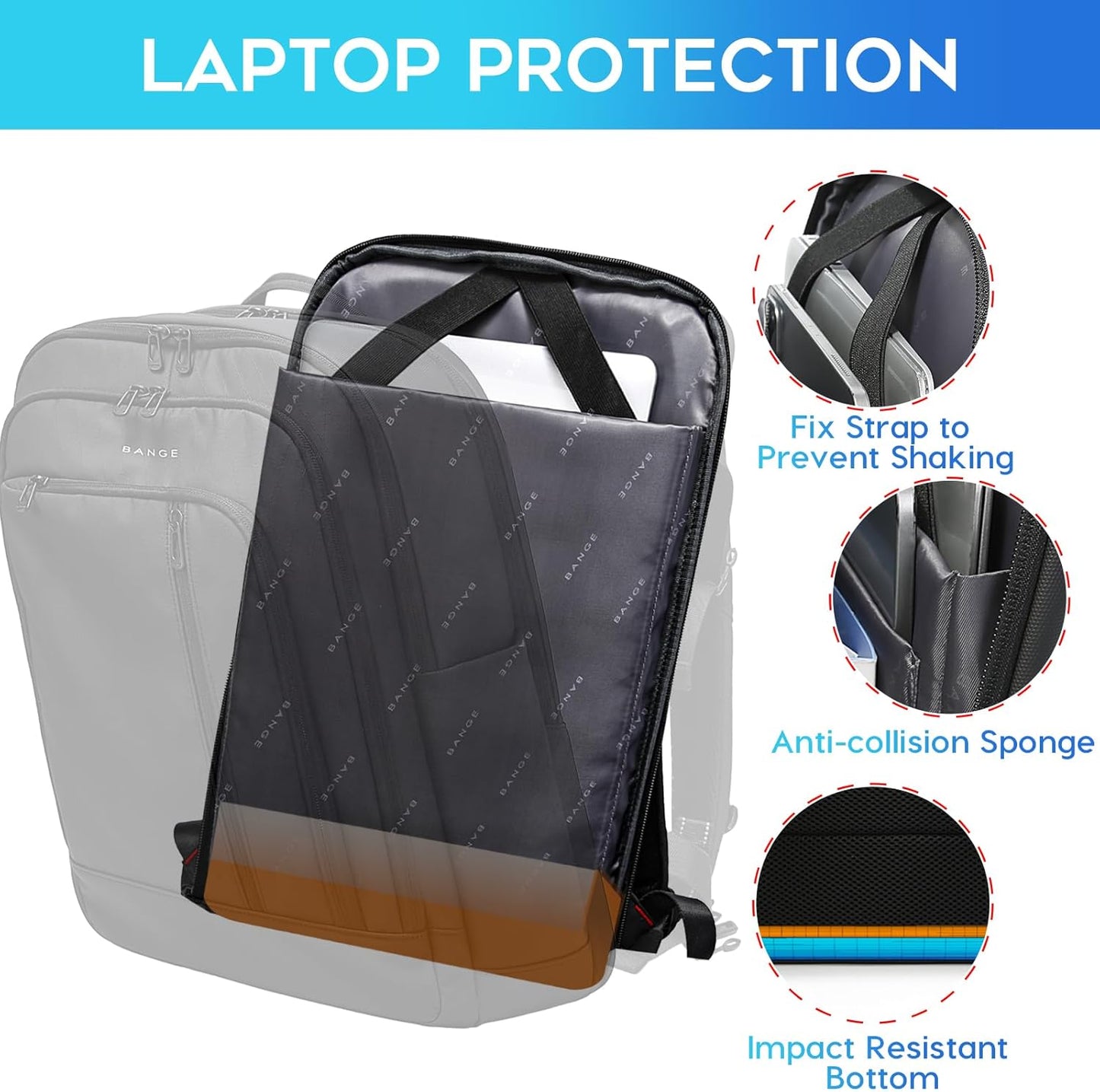 BANGE 28L Lightweight Backpack, 15.6-inch Laptop Travel Backpacks, Unisex Multifunctional Storage Pockets Business Commuter rucksack, Waterproof and Wear-resistant Outdoor Sports Leisure daypack