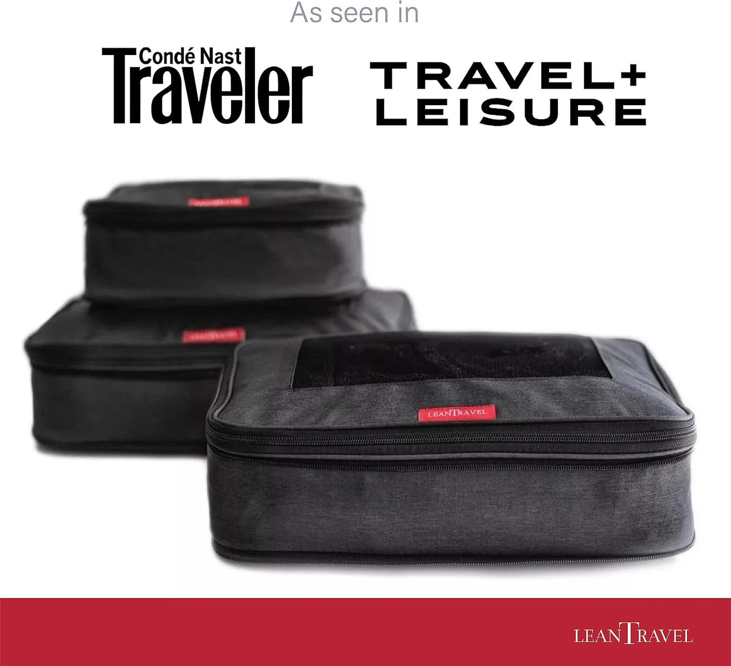 LeanTravel Compression Packing Cubes for Travel Organizers with Double Zipper (3-Pack (2L+1M), Black)