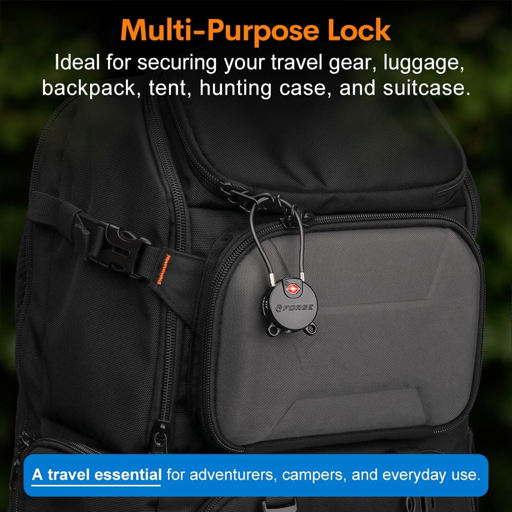 Forge TSA Approved Luggage Locks Ultra-Secure Dimple Key Cable Locks for Travel with Zinc Alloy Body- 6 Black Locks
