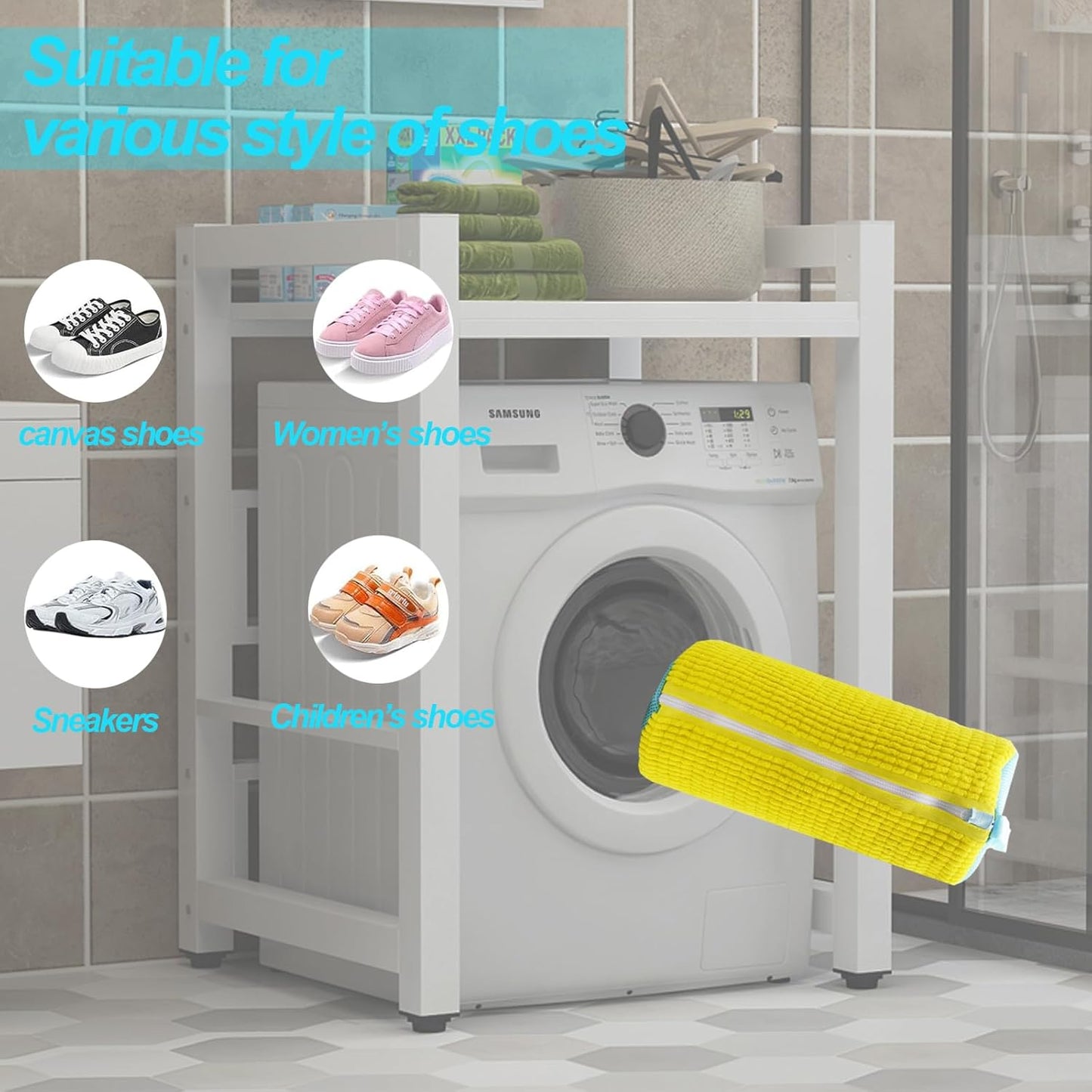 Shoe Washing Machine Bag, Sneaker Laundry Cleaning Bag for Washer and Dryer, 2pcs Yellow Shoe Wash Bags for Most Types and Sizes