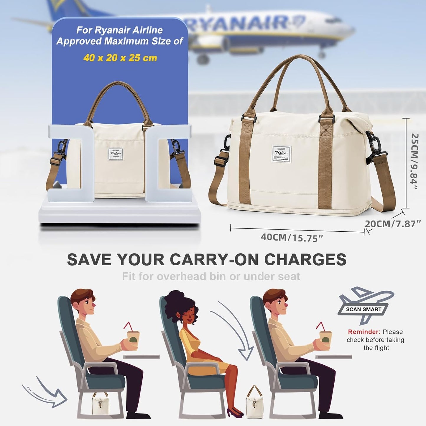 Travel Duffel Bag, Sports Tote Gym Bag, Shoulder Weekender Overnight Bag for Women