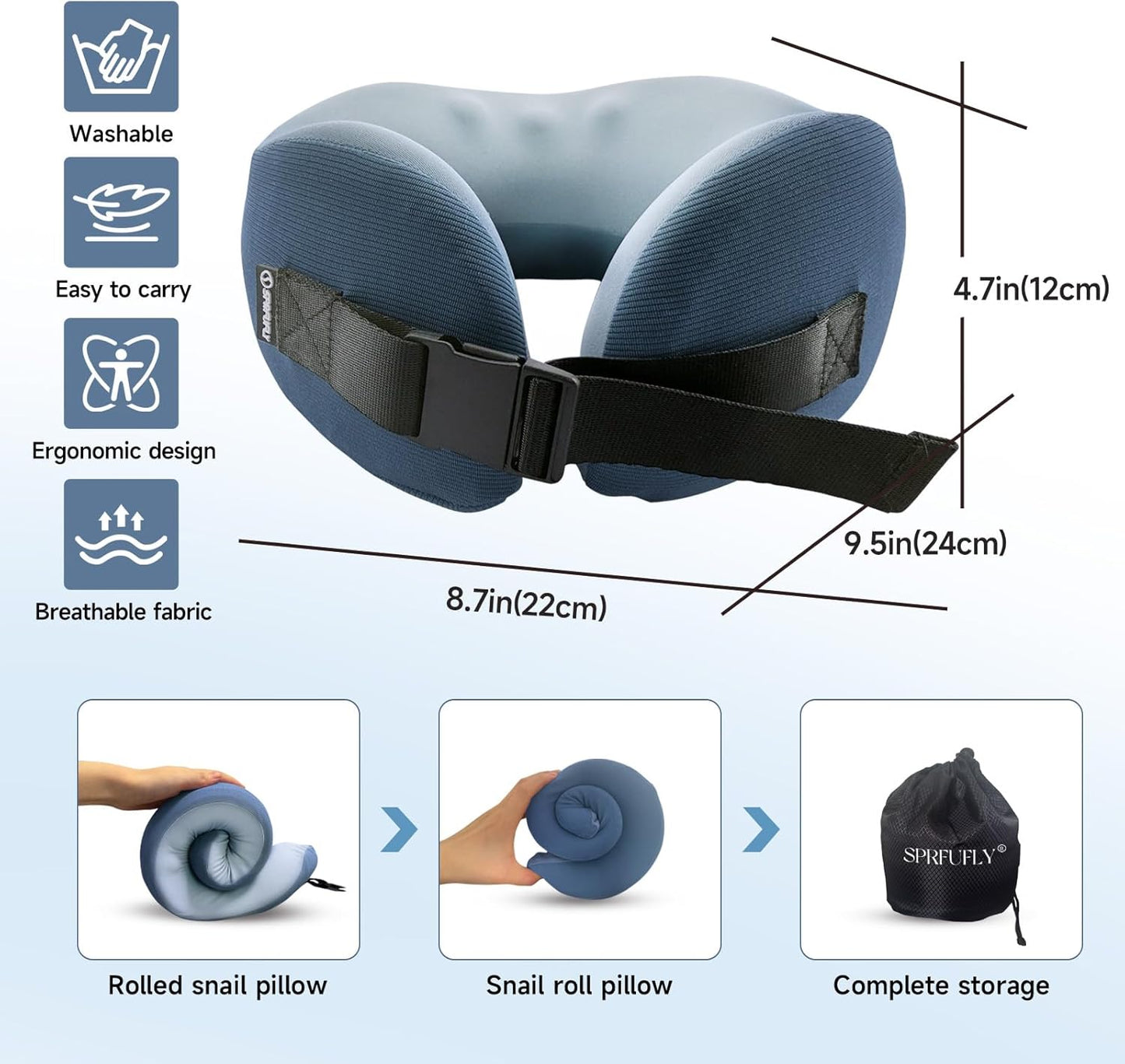 Travel Pillow/Neck Brace, Airplane Pillow with Sleep Mask and Ear Plugs, Breathable Removable Cover & Ergonomic Design - Essentials Travel Neck Pillow for Airplane, Car, Office & Home Use (Blue)