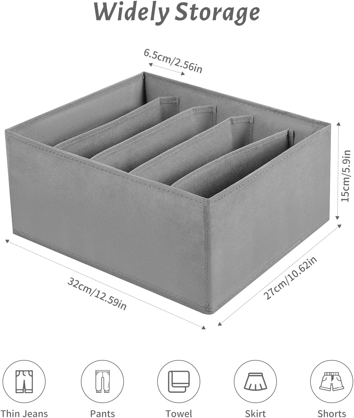 Jeans Drawer Organizers for Clothing, 5 Compartment Wardrobe Storage Box, Washable Clothes Organizer for Folded Clothes, Jeans, Pants, Leggings, t-shirts(Grey)