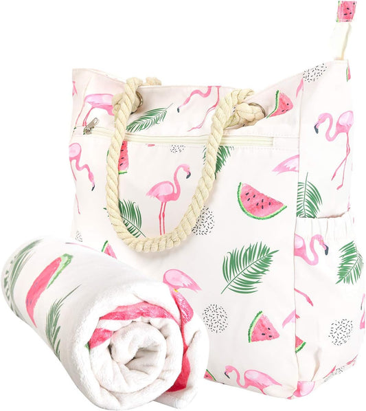 Beach Bag Spacious Shoulder Tote Travel & Gym Bag w/Multiple Pockets & Strong Zipper