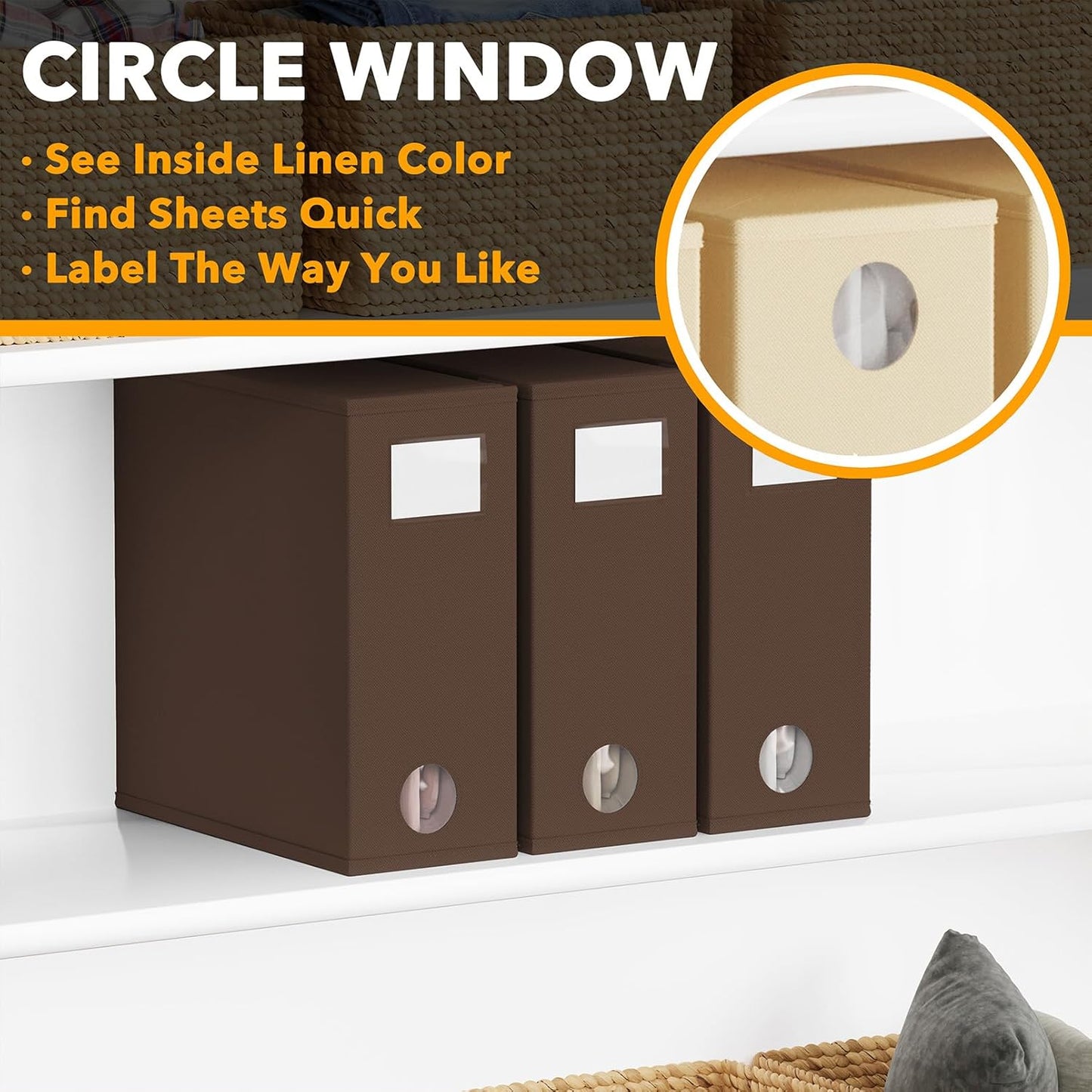 SpaceAid 3 Pack Bed Sheet Organizers and Storage, Foldable Sheet Organizer for Linen Closet, Sheets Set Folder Keeper with Window XL (Queen & King Size) Bedding Container (Brown, 3 Pack)