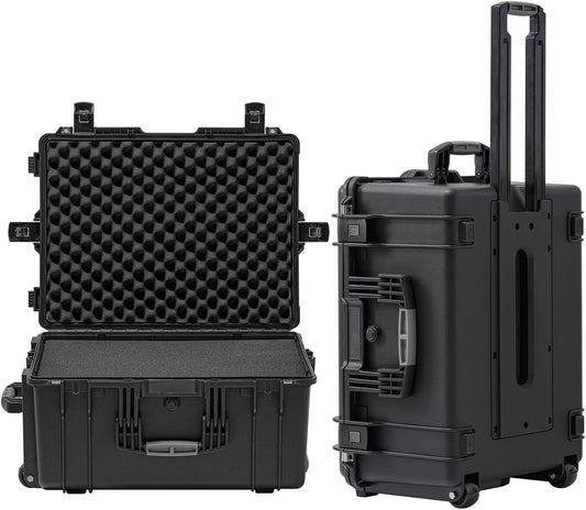 Rolling Hard Case with Foam,26 x 20 x 13 Inch, Equipment Case with Wheels and 4 Handles for camera, Drone,tool, electronics,Shockproof, Waterproof, TSA Friendly, Inner 22.64"X 16.73"X9.84"