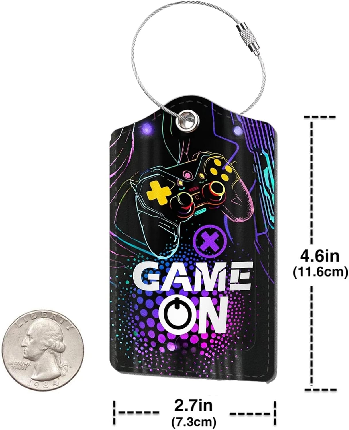 2 Pack Luggage Tag for Suitcase, Cute Unique Leather Bag Tags Identifiers Privacy Cover ID Label with Durable Steel Loop for Women Men Kids Girls Travel, Game on